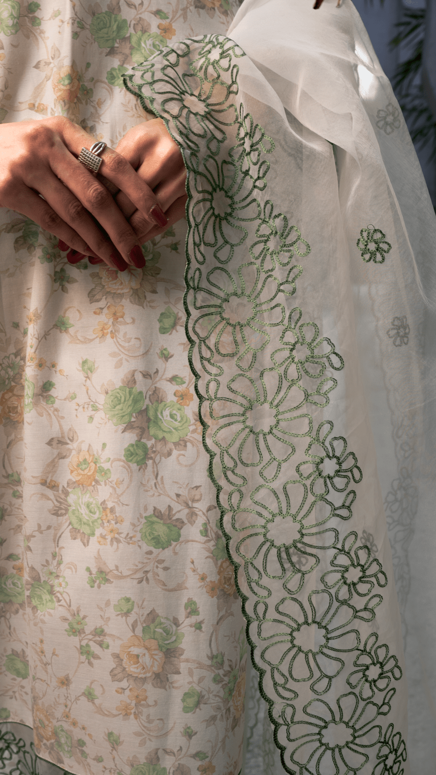 Naaz Couture Green Printed Raw Silk Suit Women 3pcs