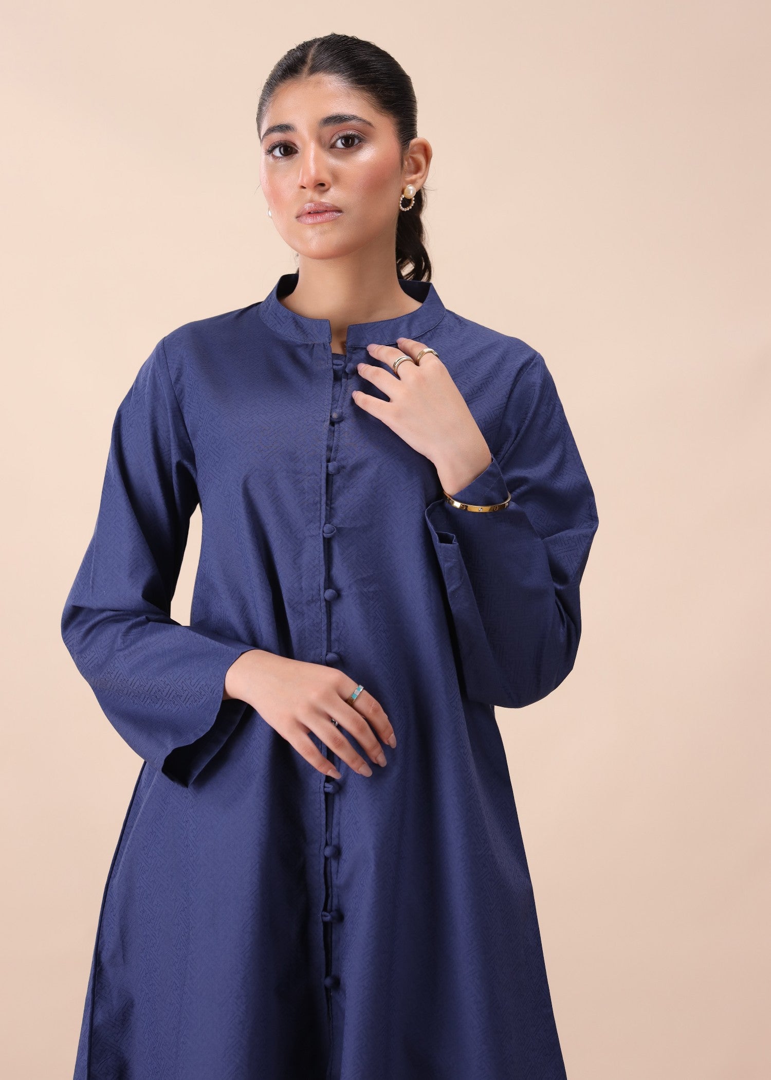 Mhw Blue Dobby Cotton Top Women 2pcs