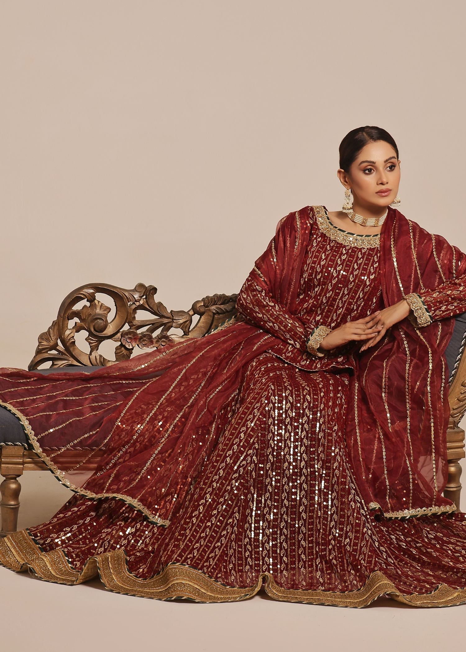 Ayesha Closet Shadmani Burgundy Women 3pcs