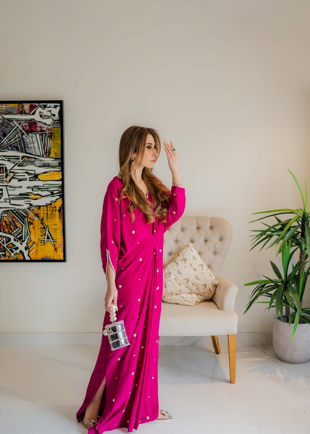 Sammy K Magenta crepe caftan Women 1pcs