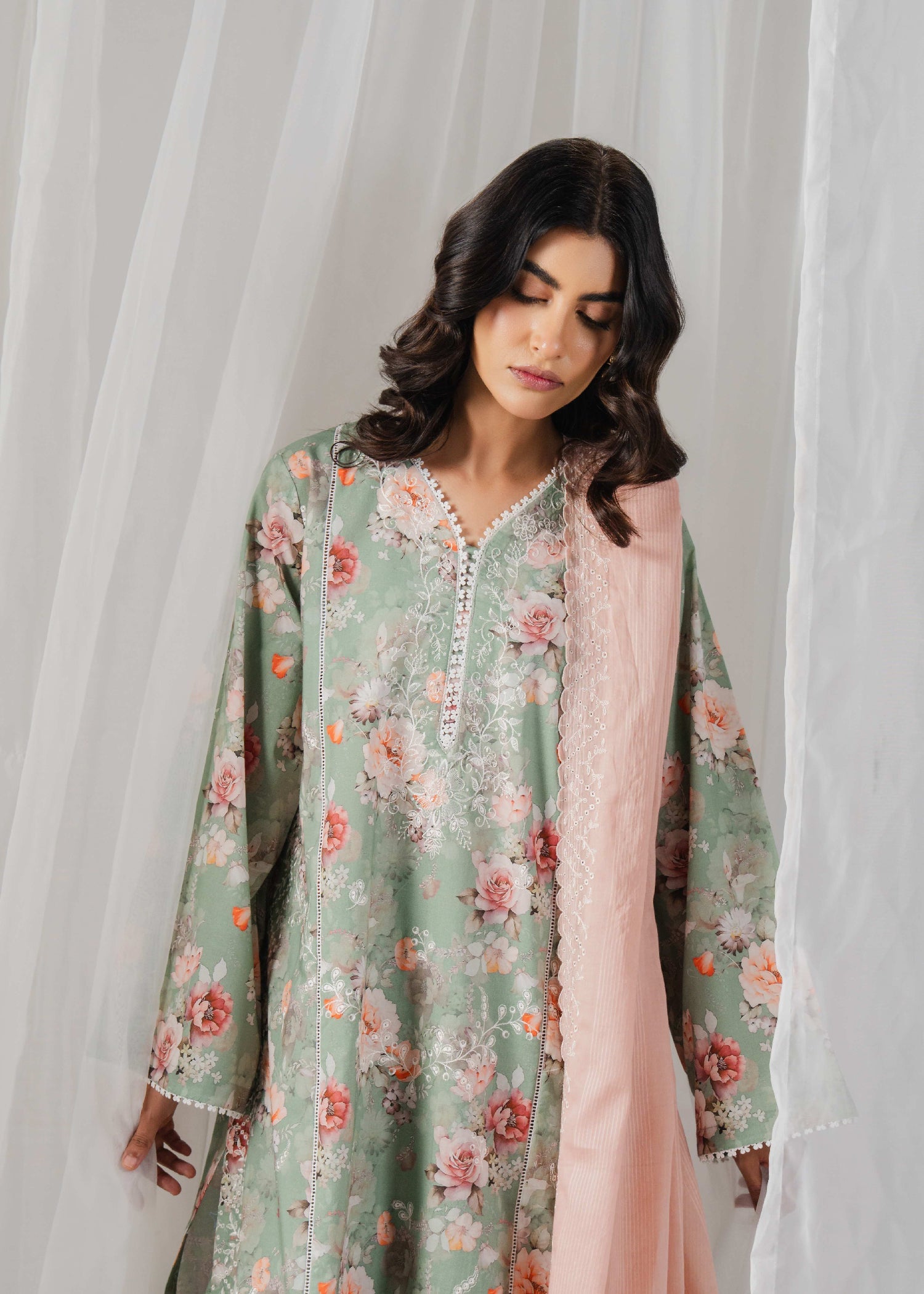 Buzzazi Sage Green Printed Suit Women 3pcs