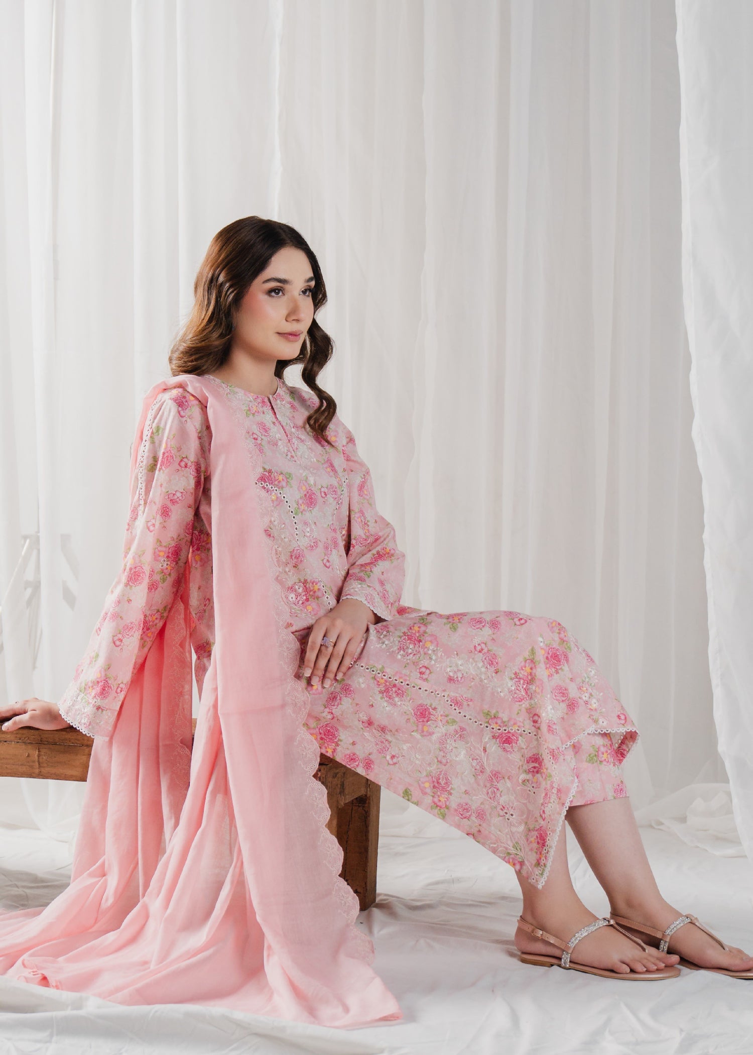 Buzzazi Seashell Pink Printed Suit Women 3pcs