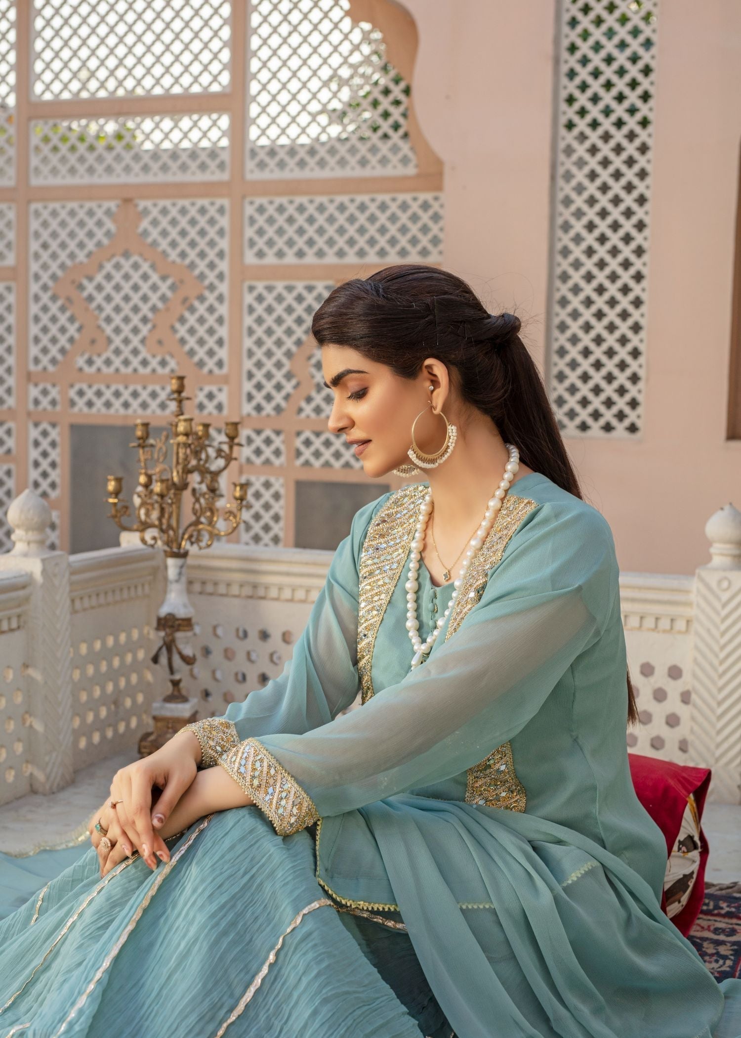 Pehnawa By Bin Akram’s AQUA LACECRUSH CHIFFON Women 3pcs