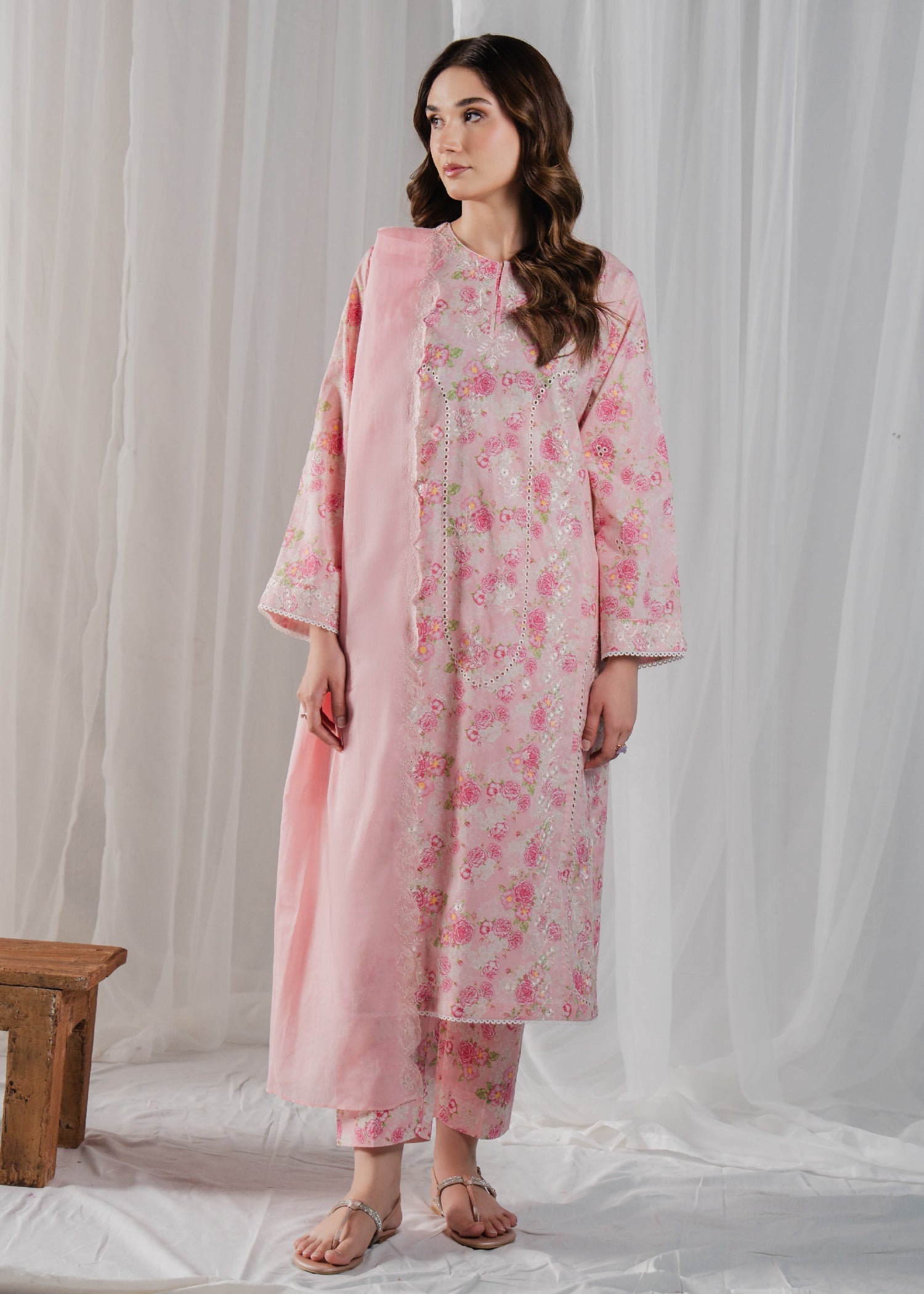 Buzzazi Seashell Pink Printed Suit Women 3pcs