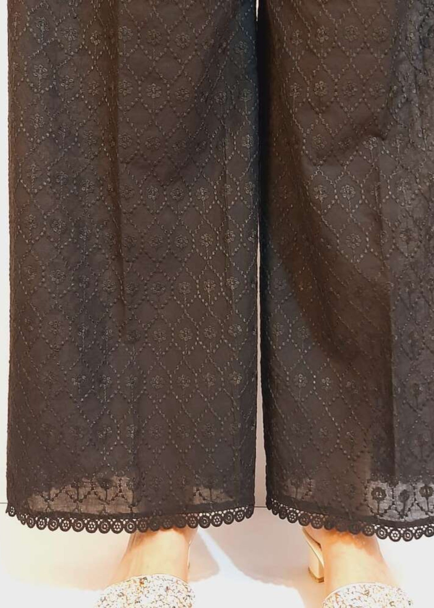 Zardi Chikankari Palazzo With Bottom Lace Black ZT205 Women 1pcs