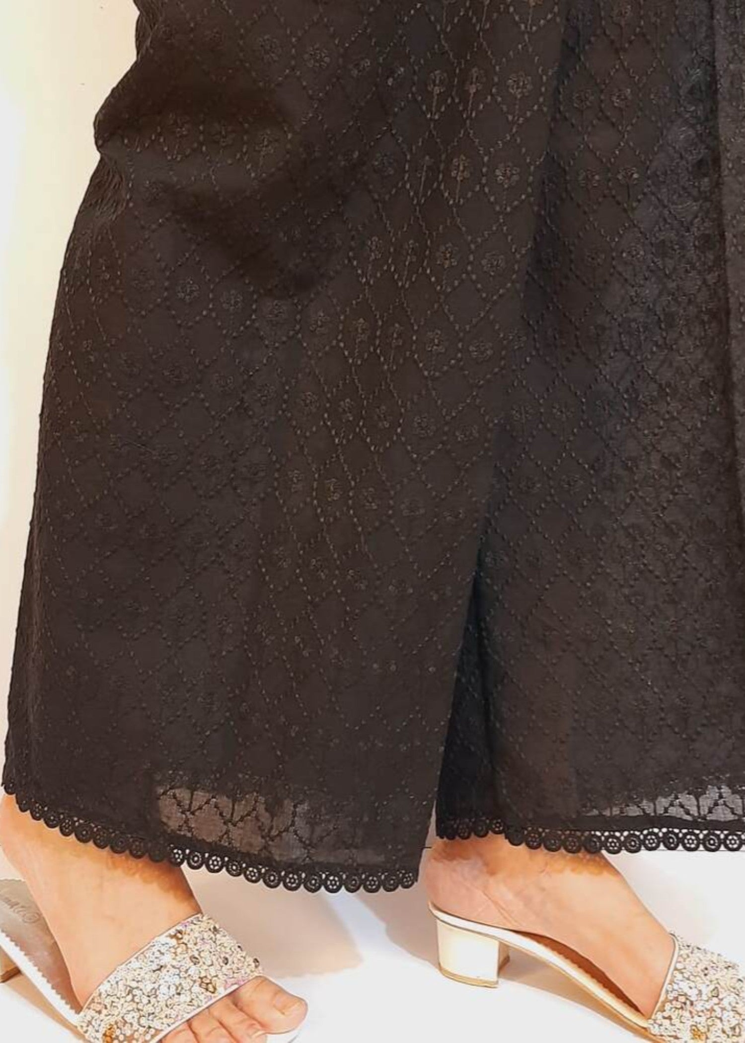 Zardi Chikankari Palazzo With Bottom Lace Black ZT205 Women 1pcs