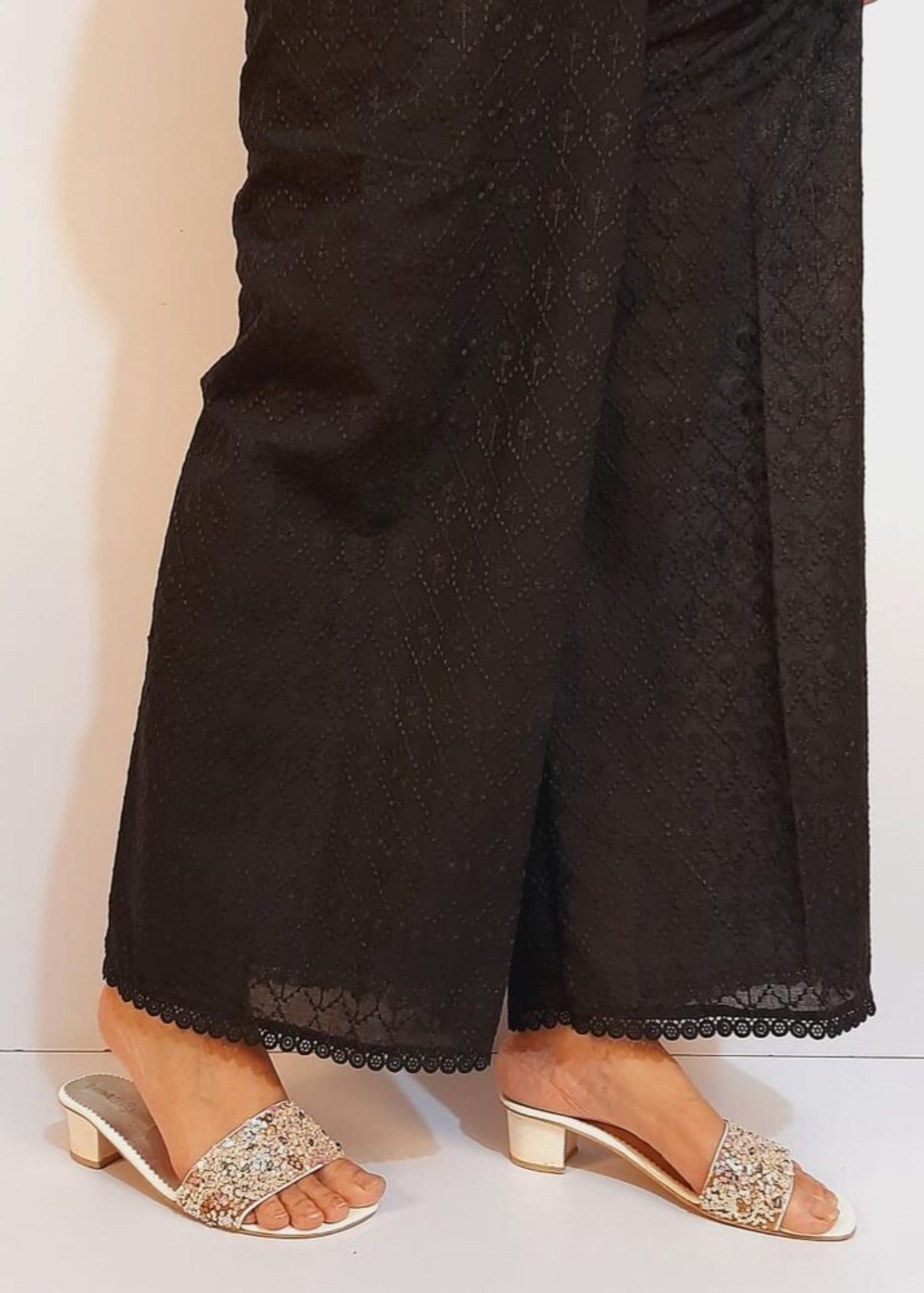 Zardi Chikankari Palazzo With Bottom Lace Black ZT205 Women 1pcs