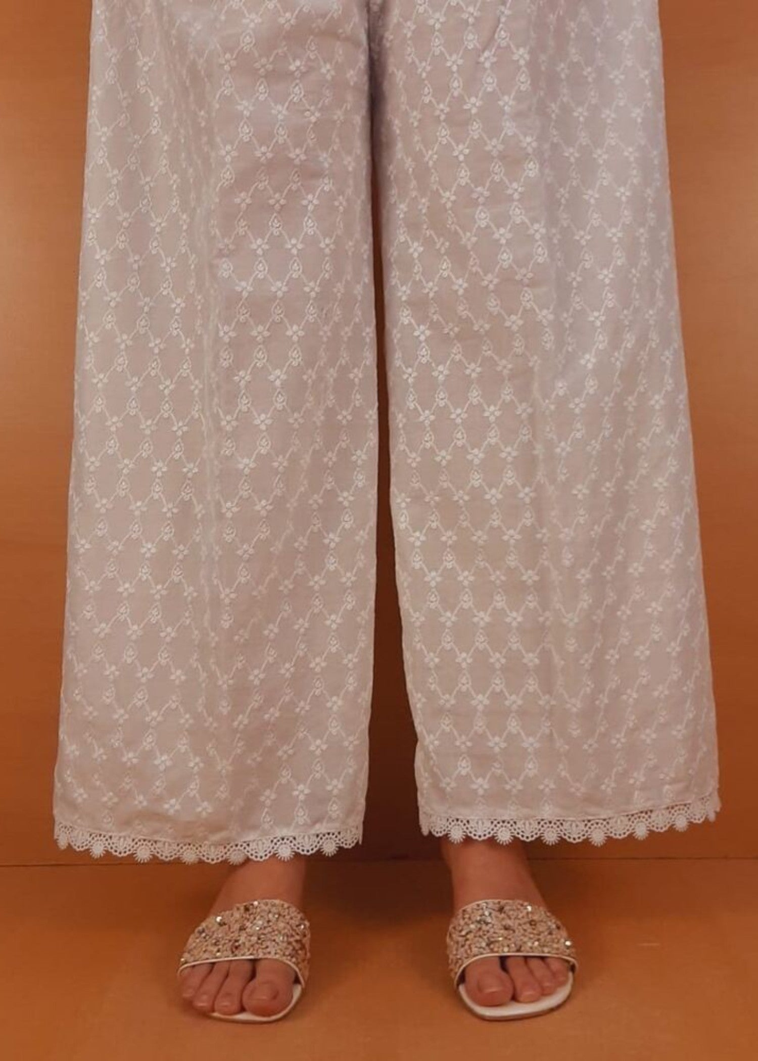 Zardi Chikankari Palazzo White ZT458 Women 1pcs