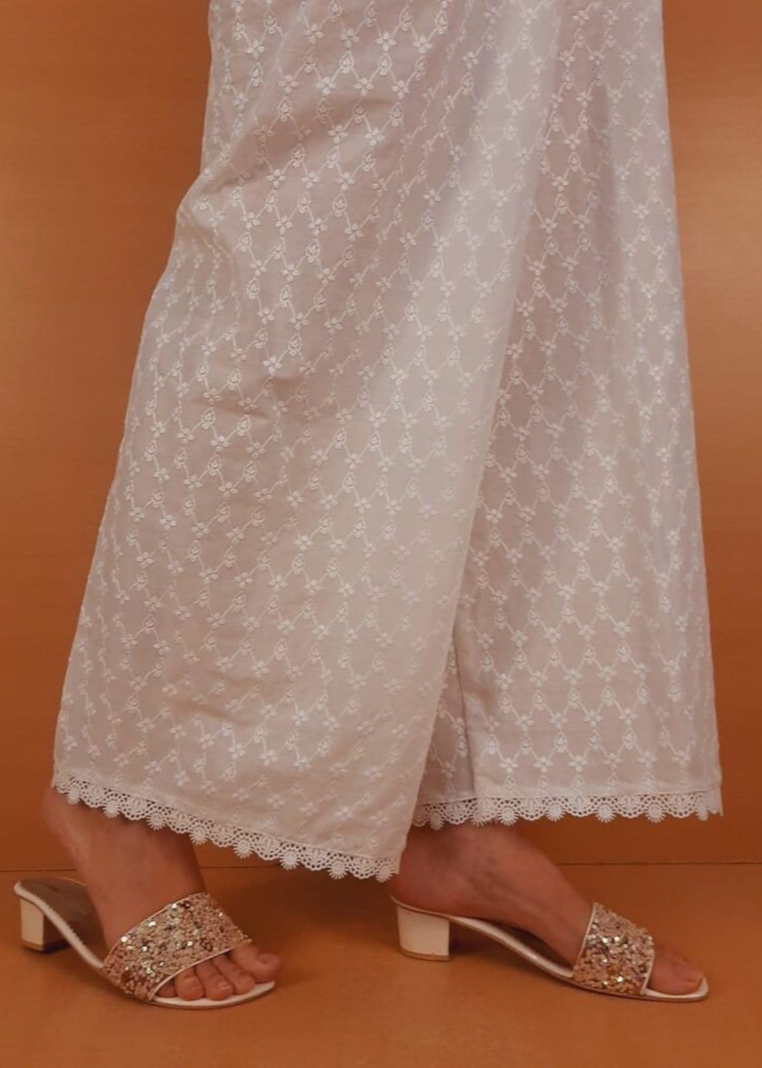 Zardi Chikankari Palazzo White ZT458 Women 1pcs