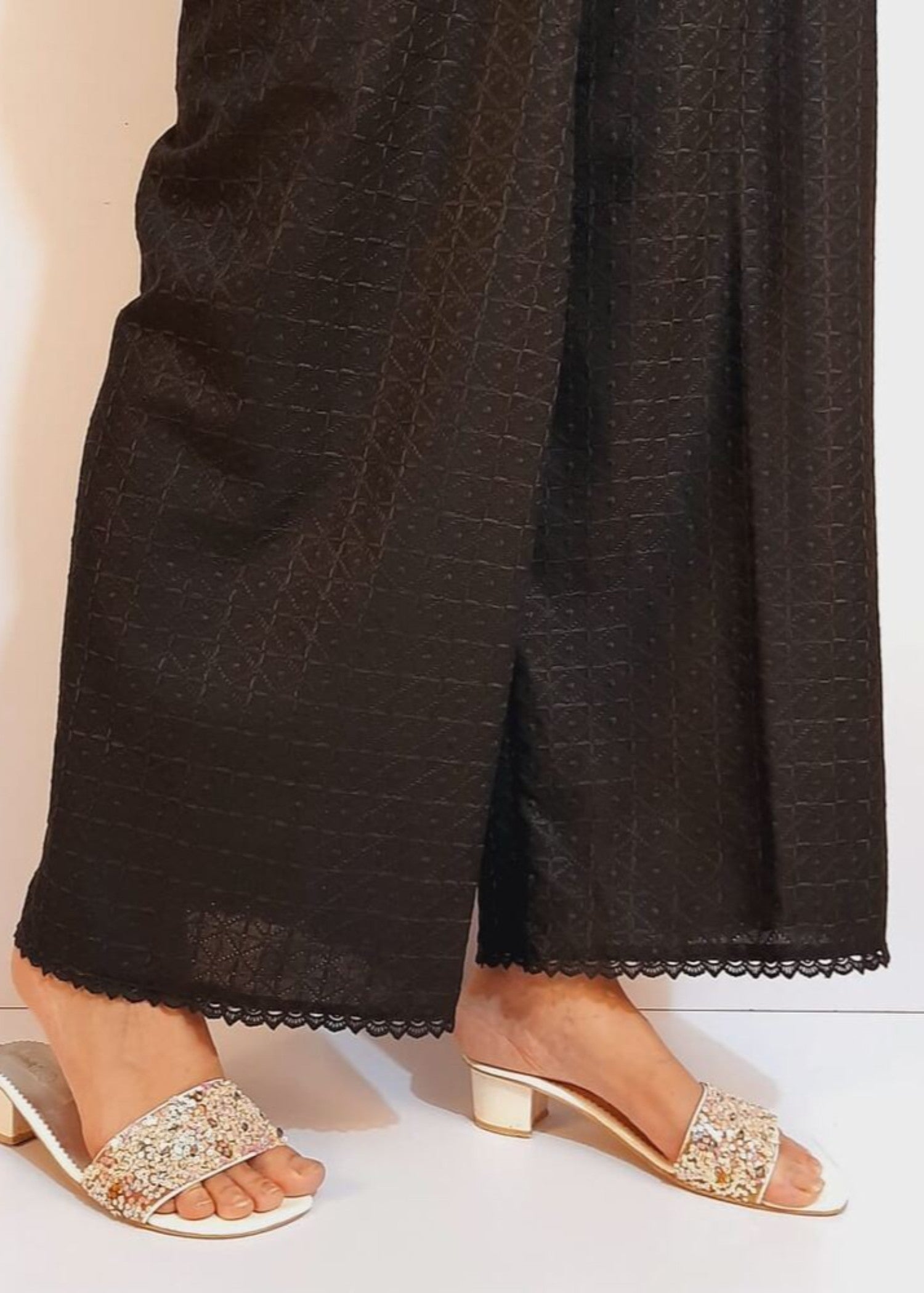Zardi Chikankari Palazzo With Bottom Lace Black ZT505 Women 1pcs