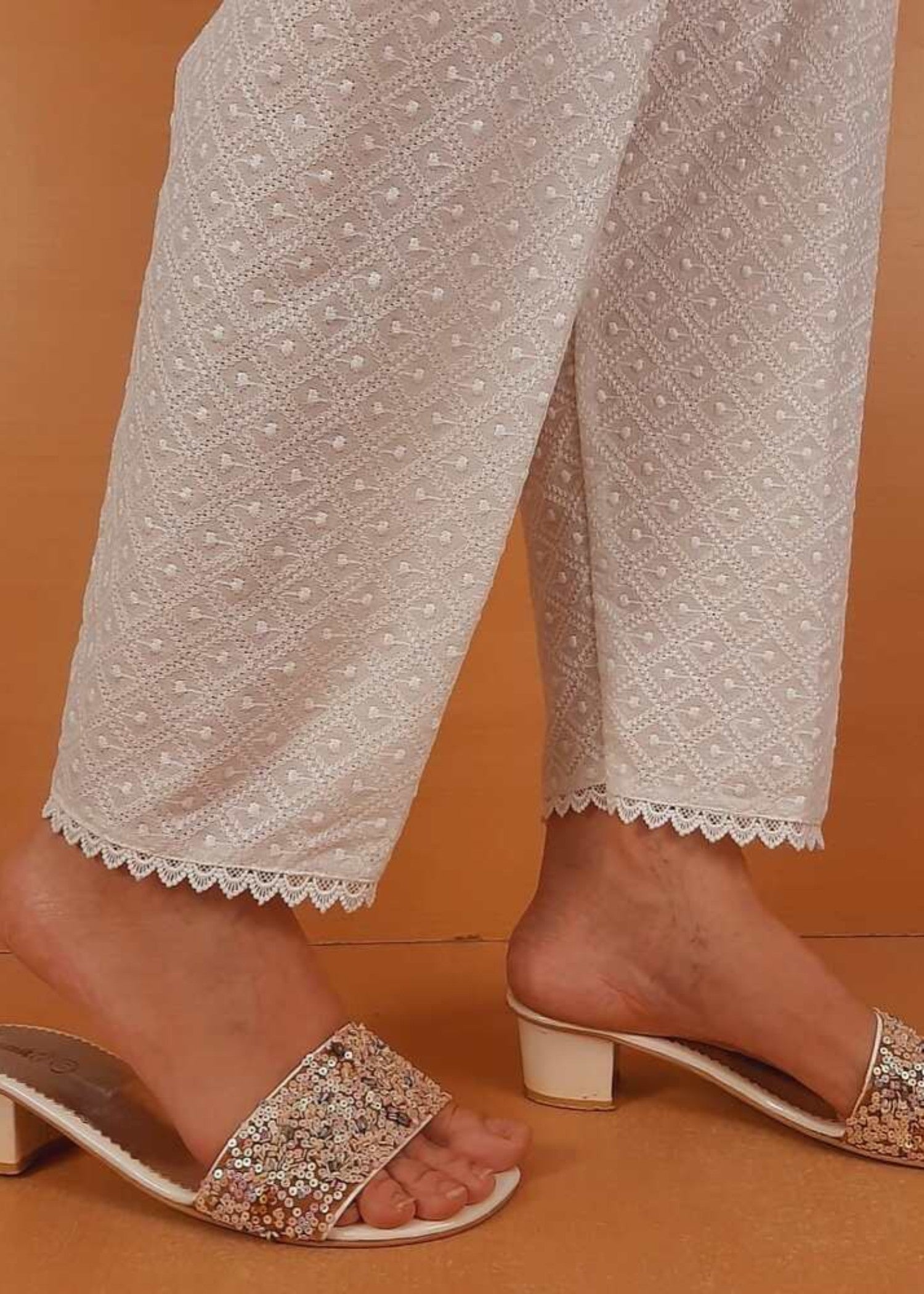 Zardi Chikankari Trouser White ZT232 Women 1pcs