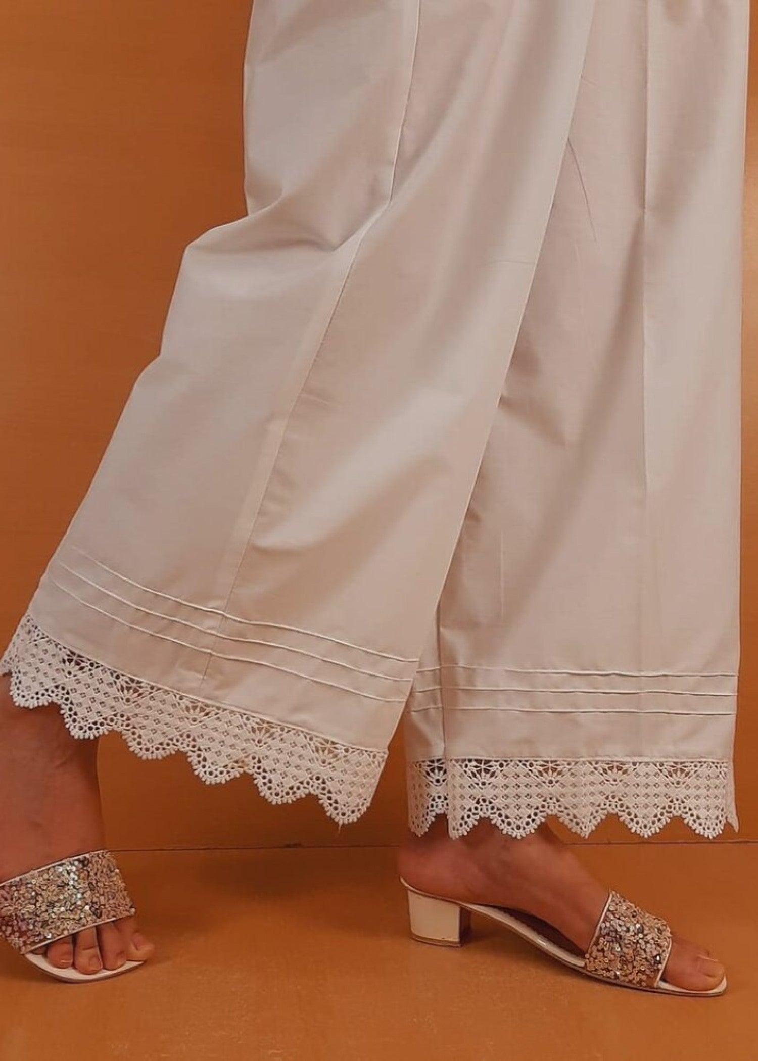 Zardi Cotton Palazzo With Bottom Lace White ZT470 Women 1pcs