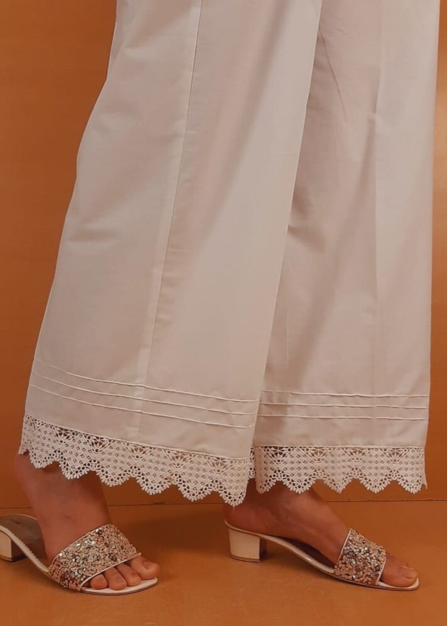 Zardi Cotton Palazzo With Bottom Lace White ZT470 Women 1pcs