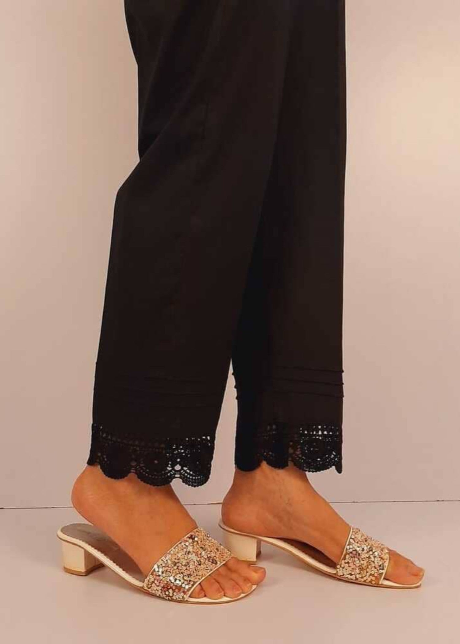 Zardi Cotton Trouser With Bottom Lace Black ZT207 Women 1pcs