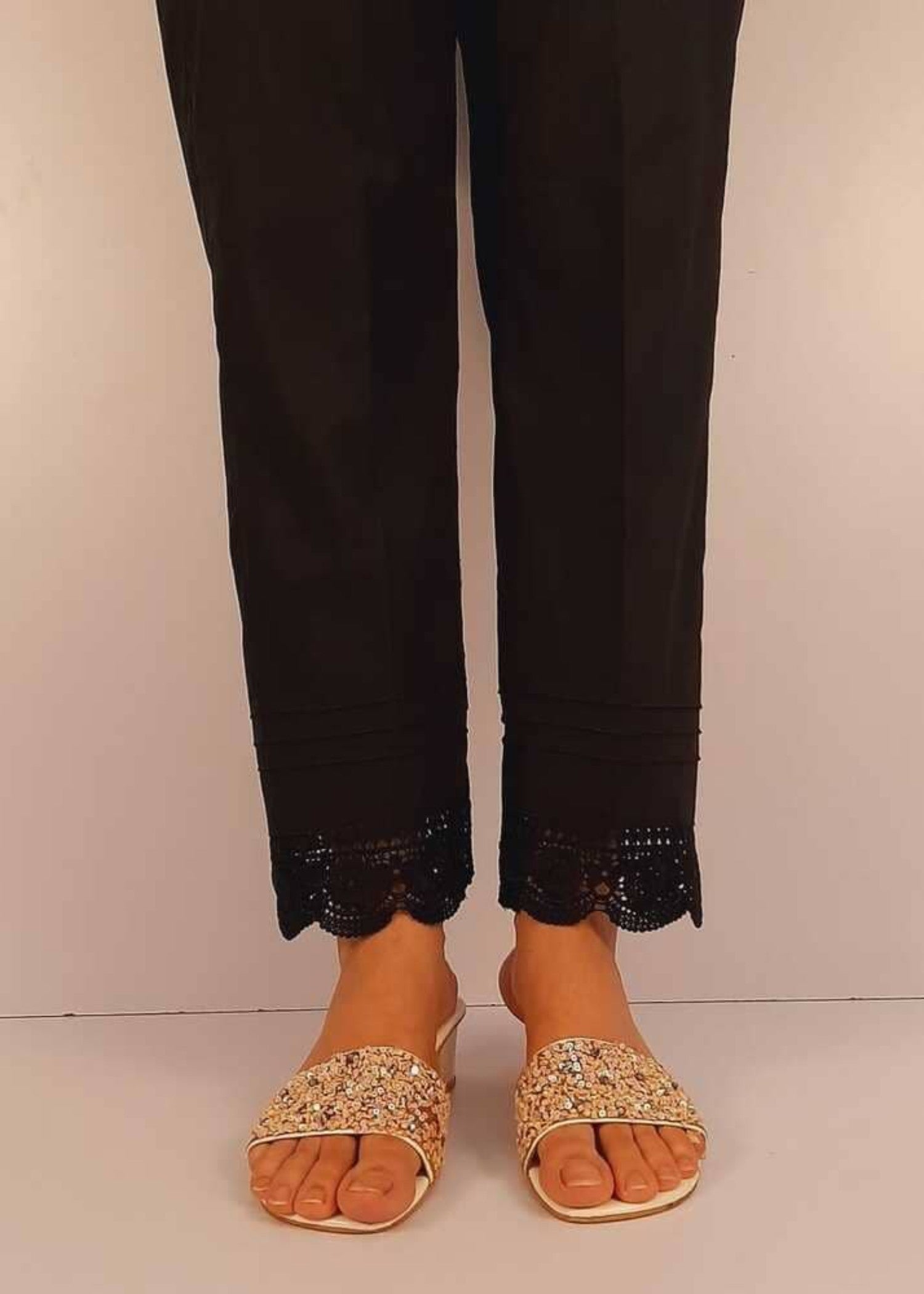 Zardi Cotton Trouser With Bottom Lace Black ZT207 Women 1pcs