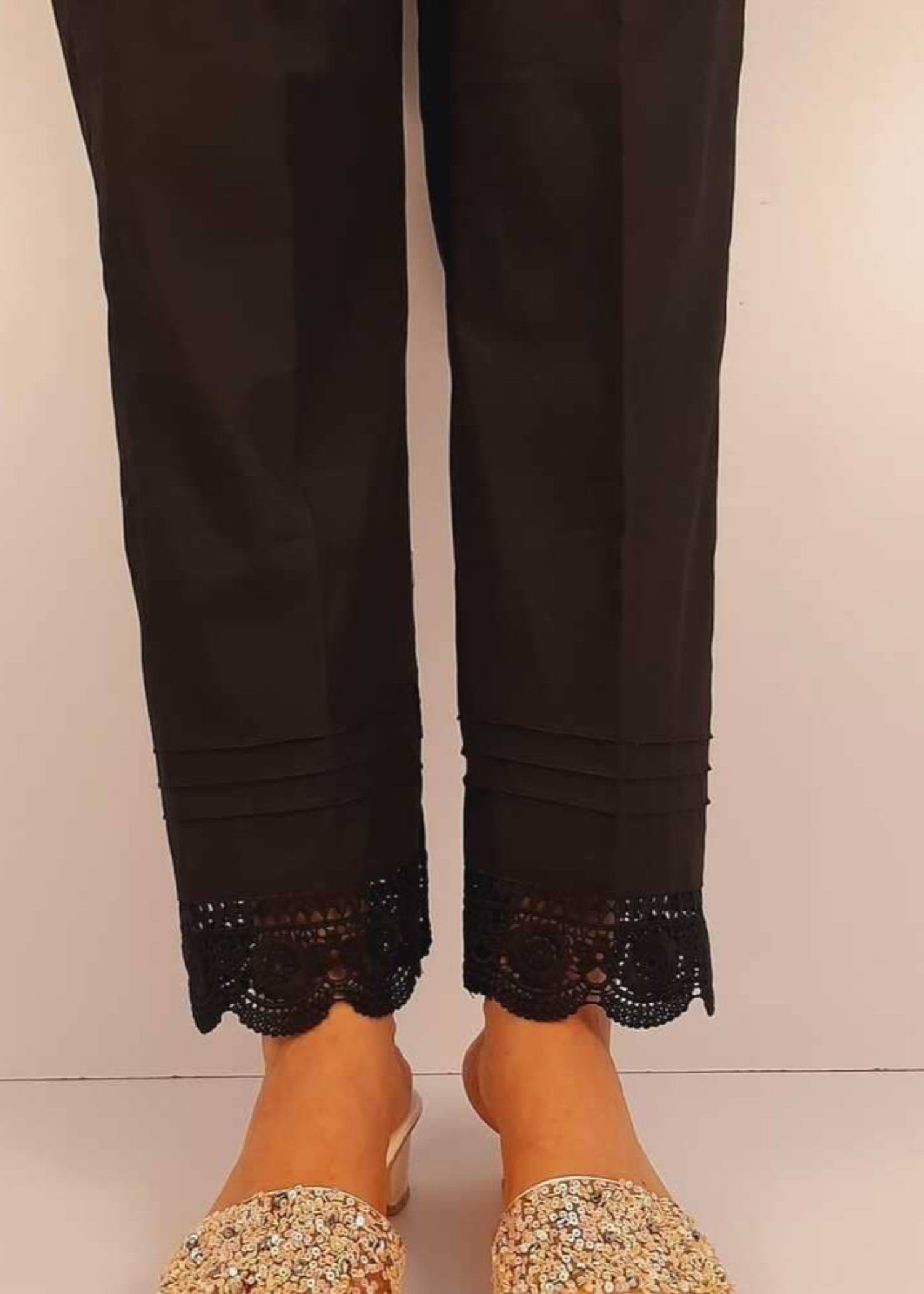 Zardi Cotton Trouser With Bottom Lace Black ZT207 Women 1pcs