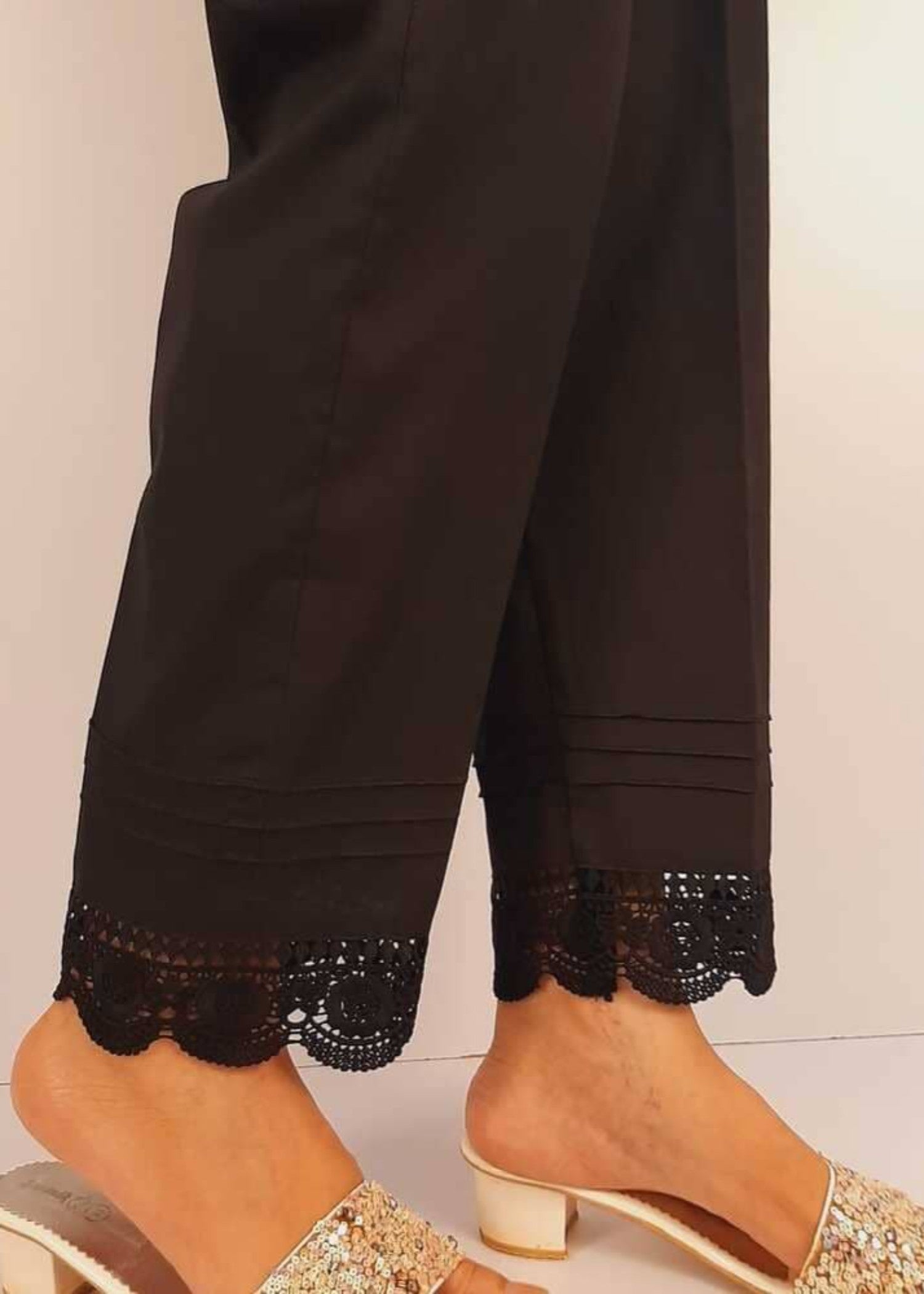 Zardi Cotton Trouser With Bottom Lace Black ZT207 Women 1pcs