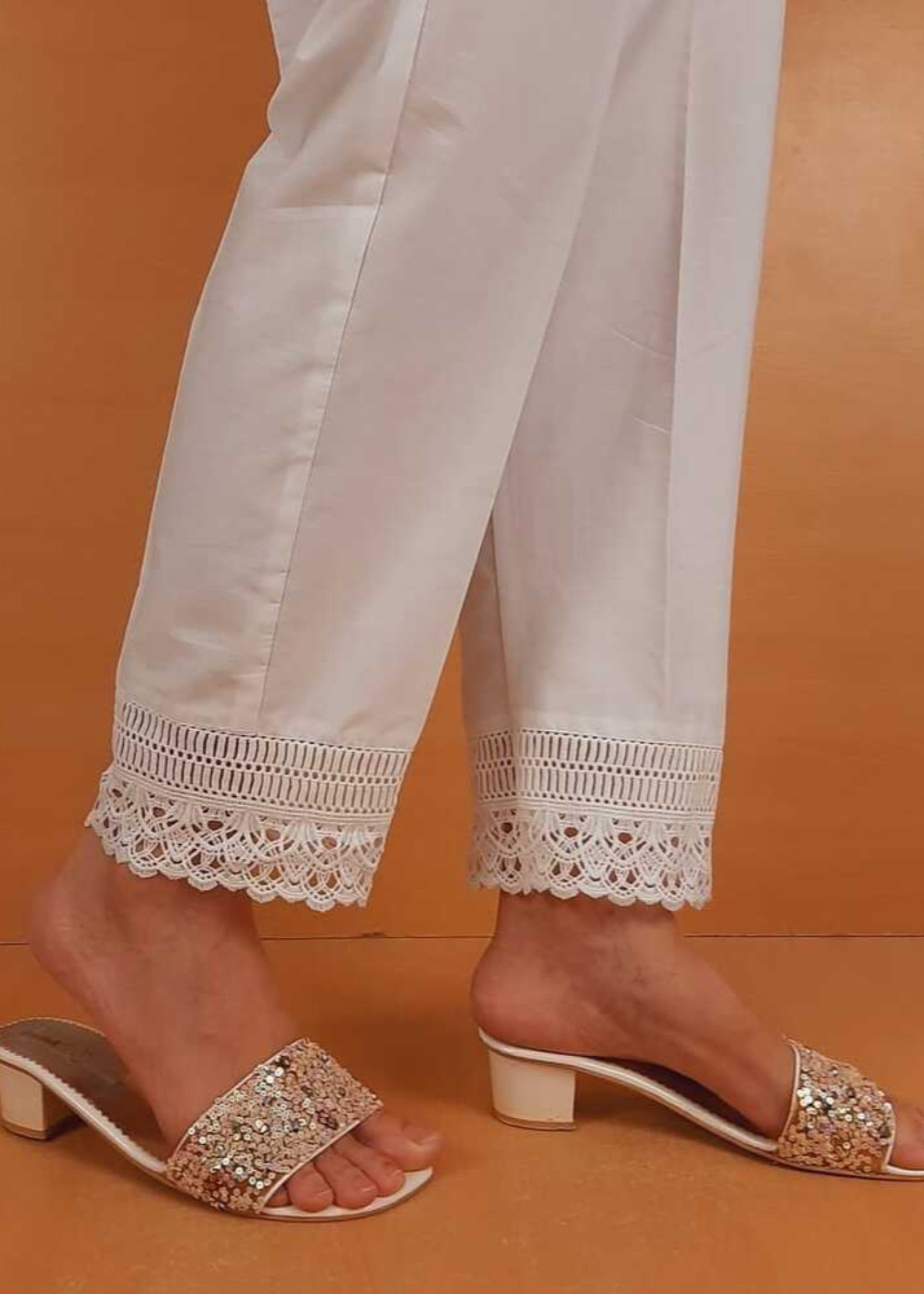 Zardi Cotton Trouser With Bottom Lace White ZT473 Women 1pcs