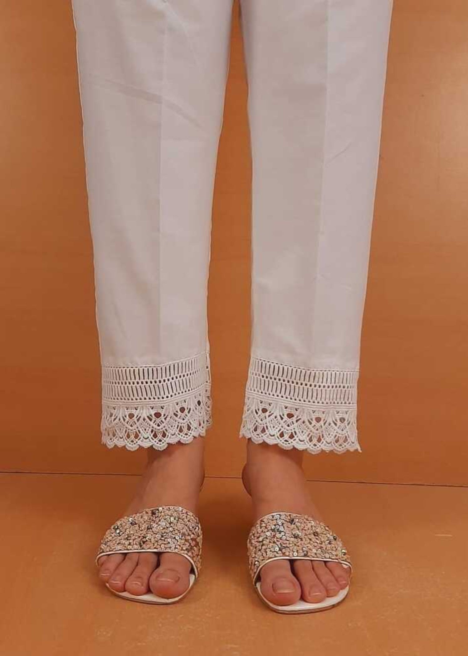 Zardi Cotton Trouser With Bottom Lace White ZT473 Women 1pcs