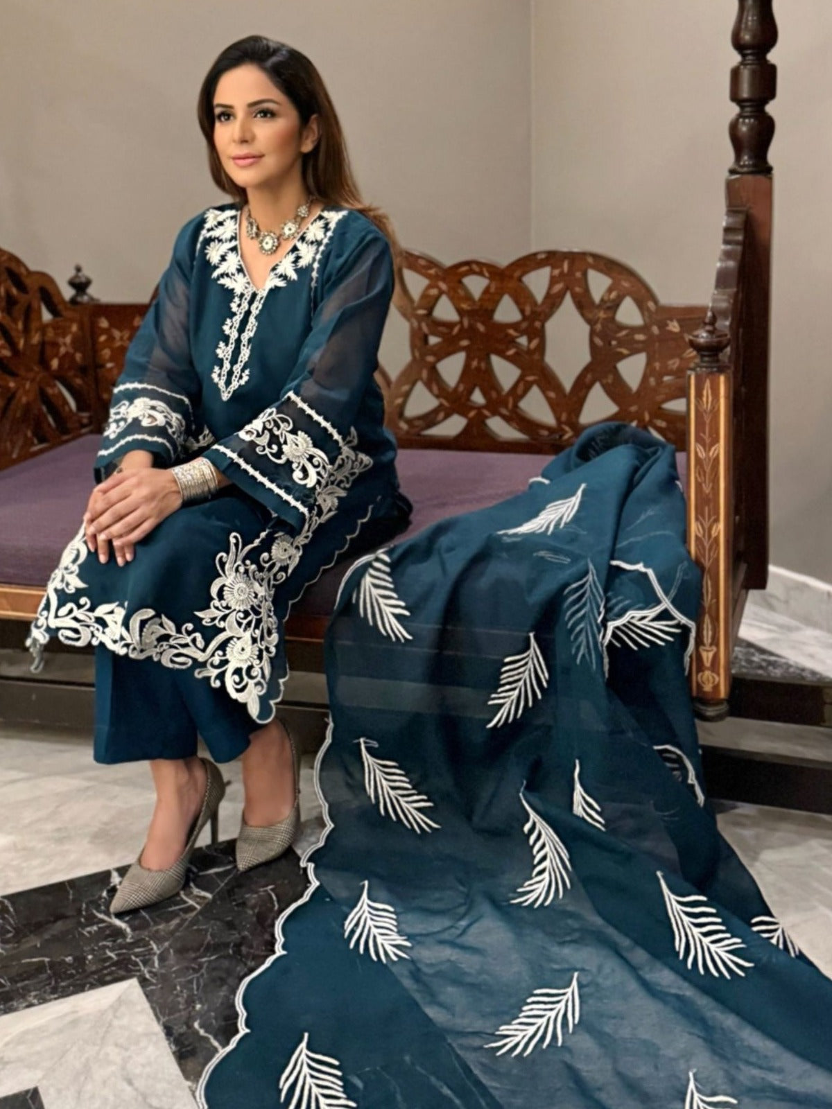 Ayesha B teal karandicutwork Women 3pcs