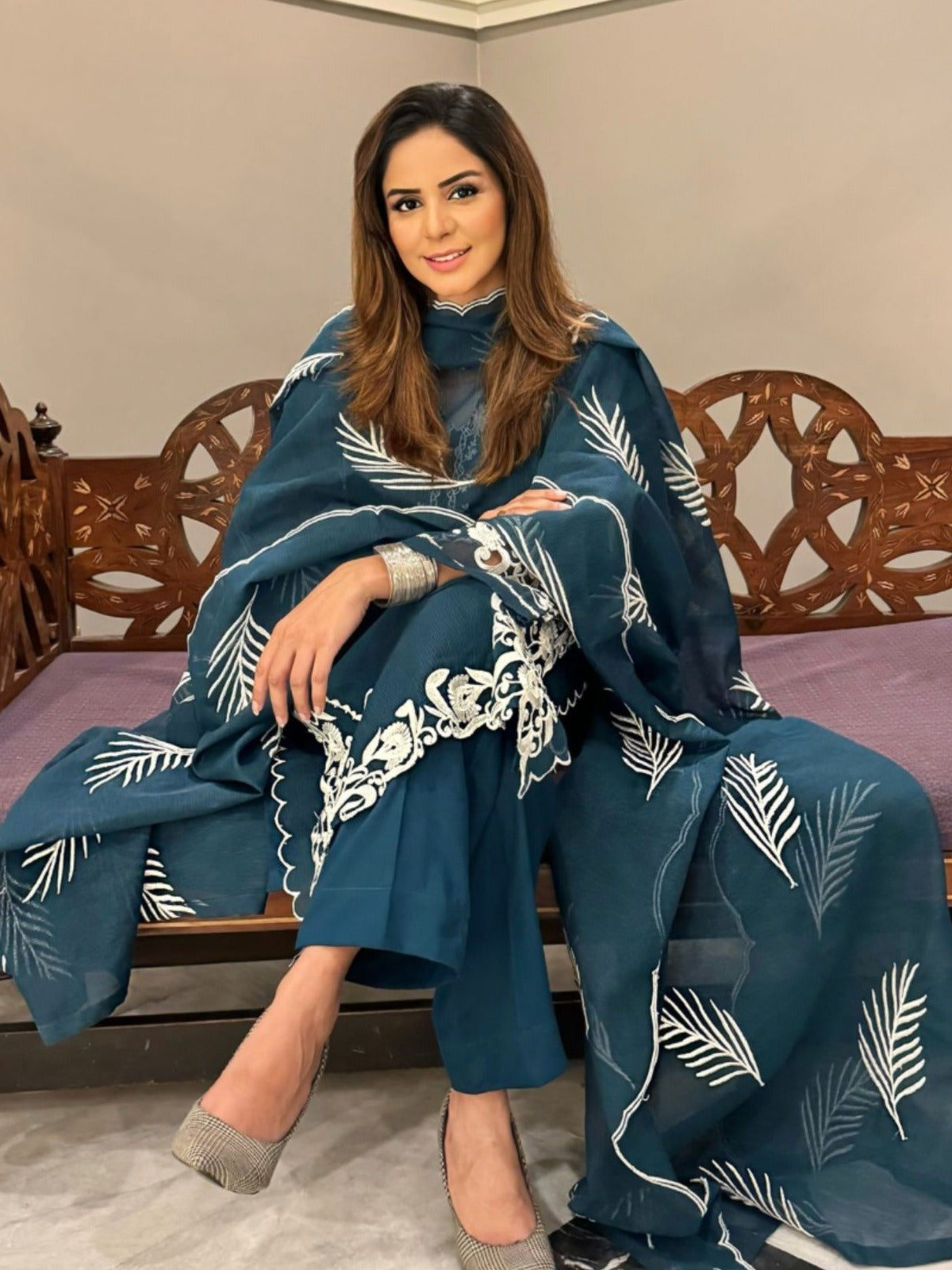 Ayesha B teal karandicutwork Women 3pcs