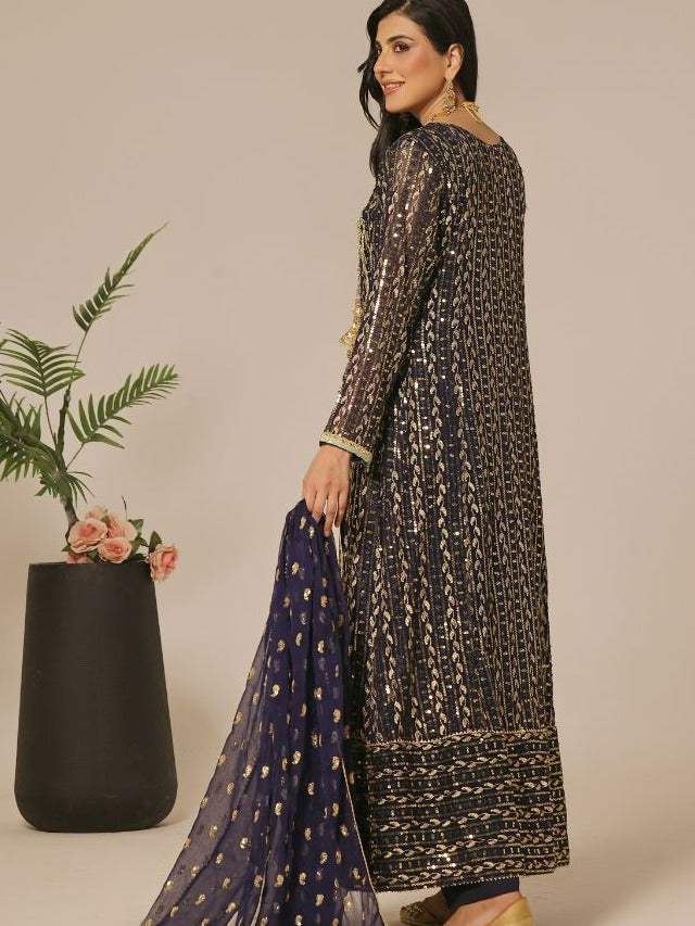 Ayesha Closet Resham Navy Blue Women 3pcs