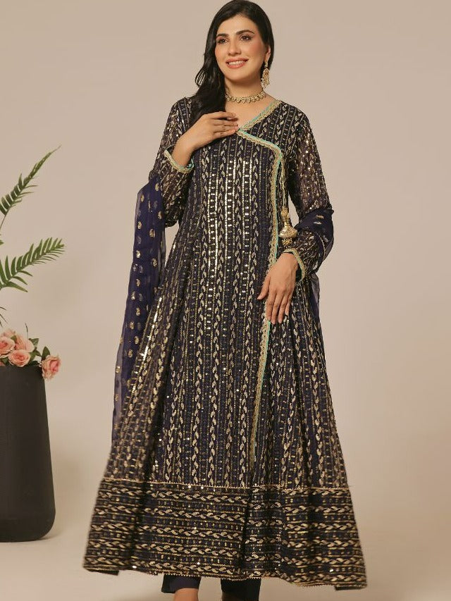 Ayesha Closet Resham Navy Blue Women 3pcs