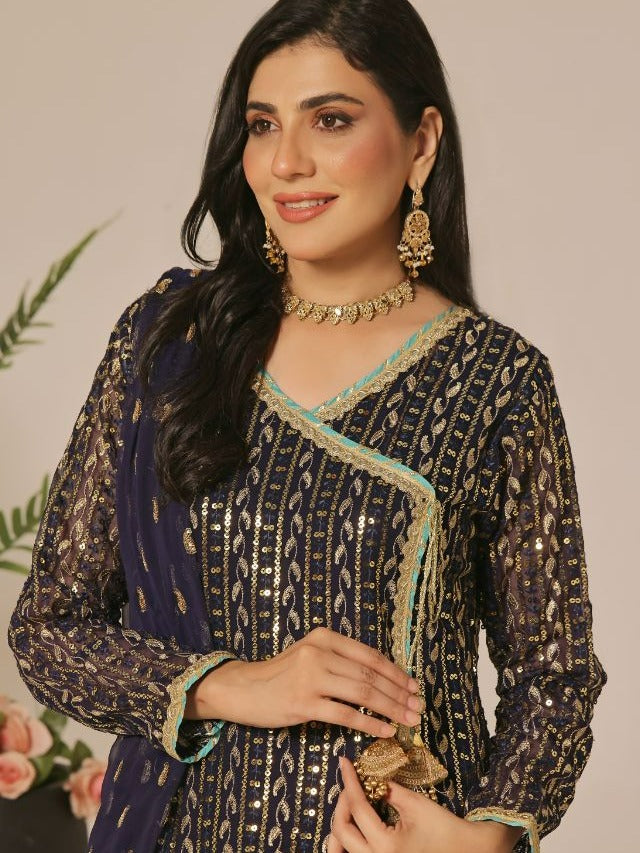 Ayesha Closet Resham Navy Blue Women 3pcs