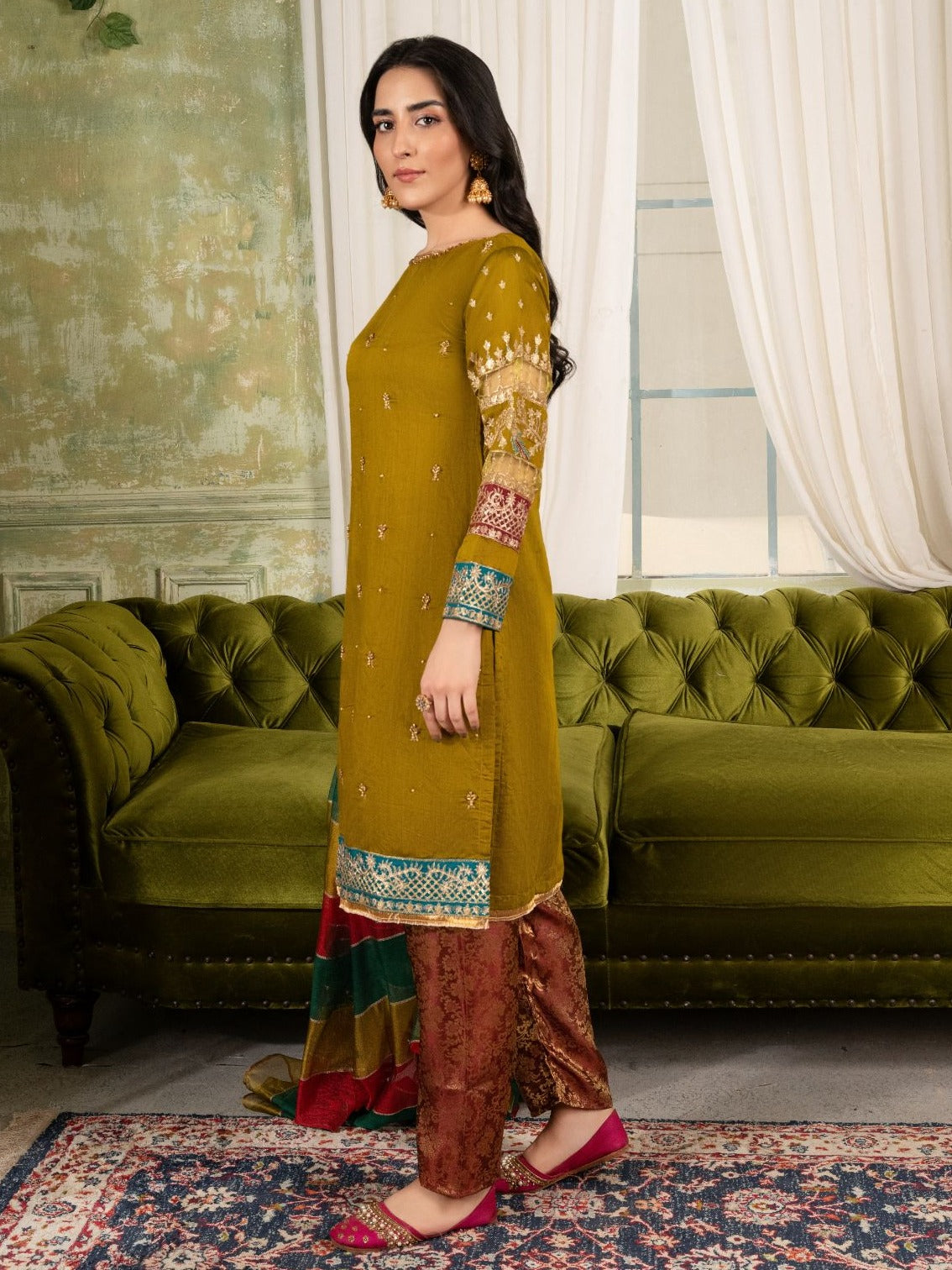 Four Season Boutique Afreen Dhani Green Women 3pcs