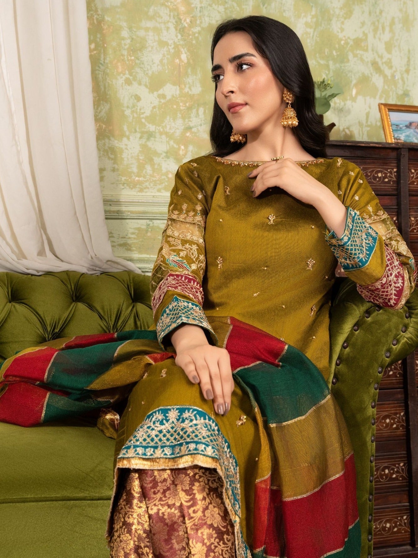 Four Season Boutique Afreen Dhani Green Women 3pcs