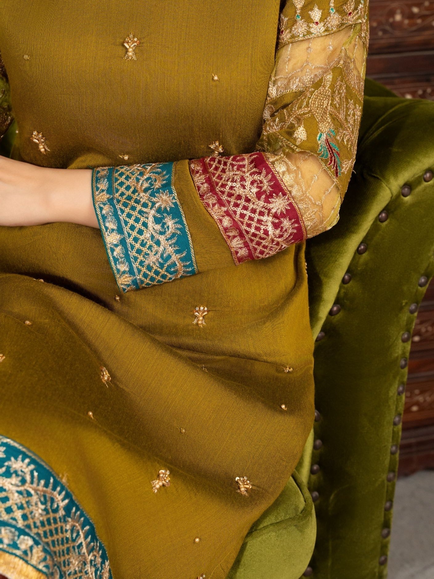 Four Season Boutique Afreen Dhani Green Women 3pcs