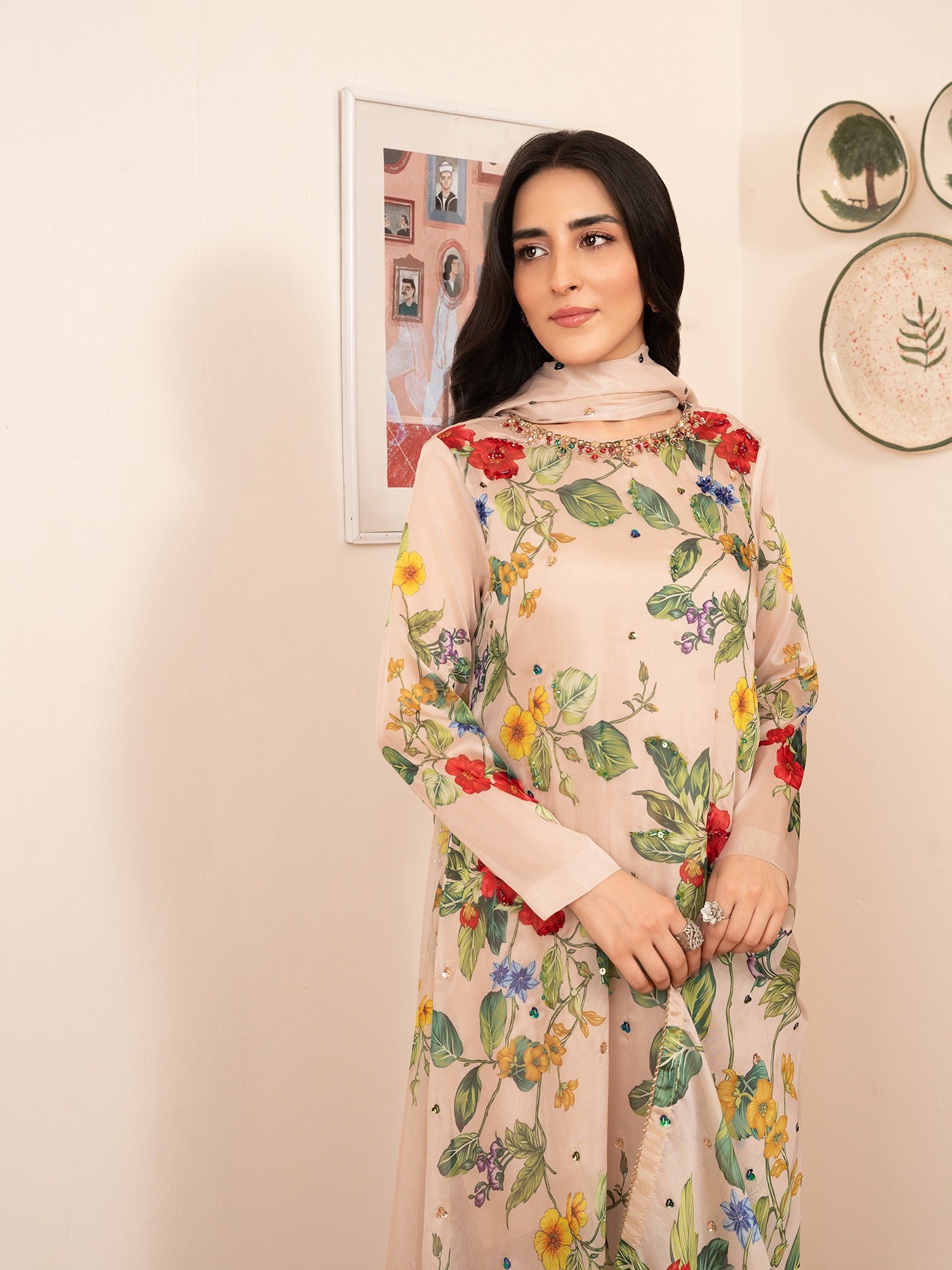 Stitch Vibes Beige Silk Dress Women 3pcs