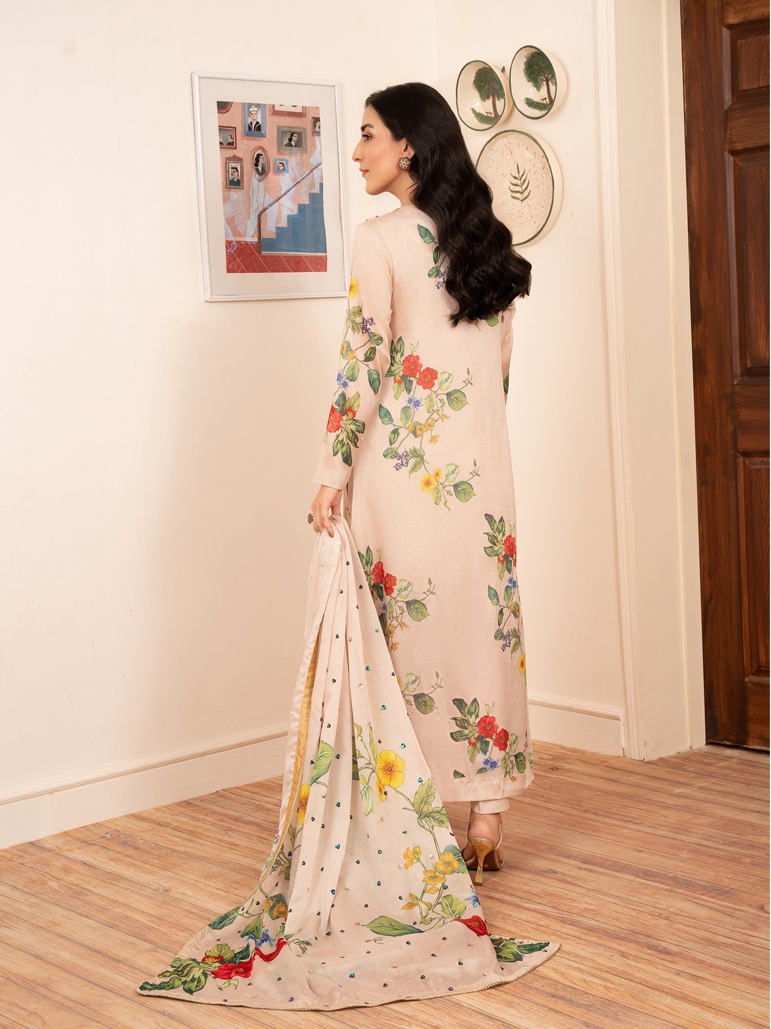 Stitch Vibes Beige Silk Dress Women 3pcs