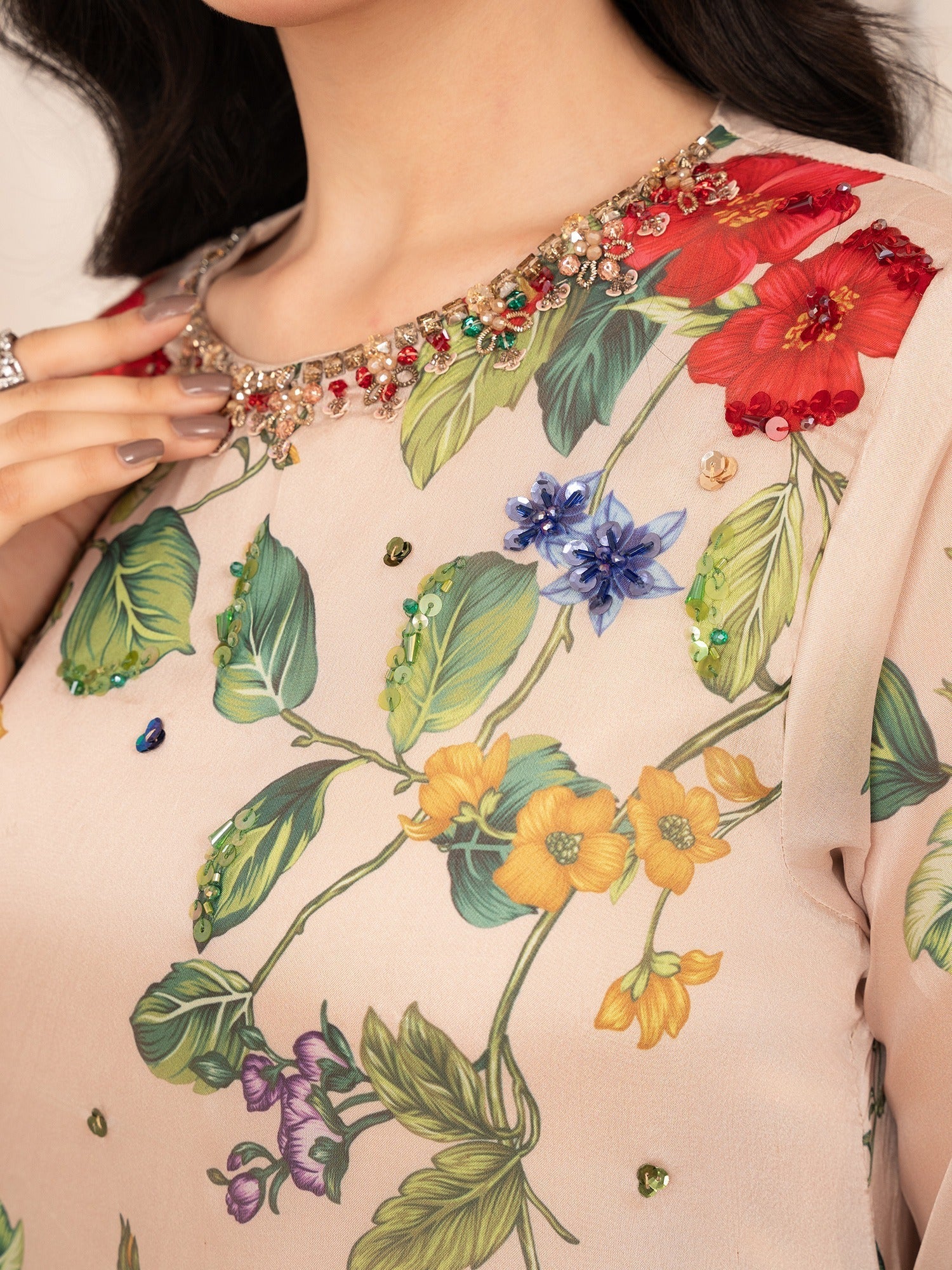 Stitch Vibes Beige Silk Dress Women 3pcs