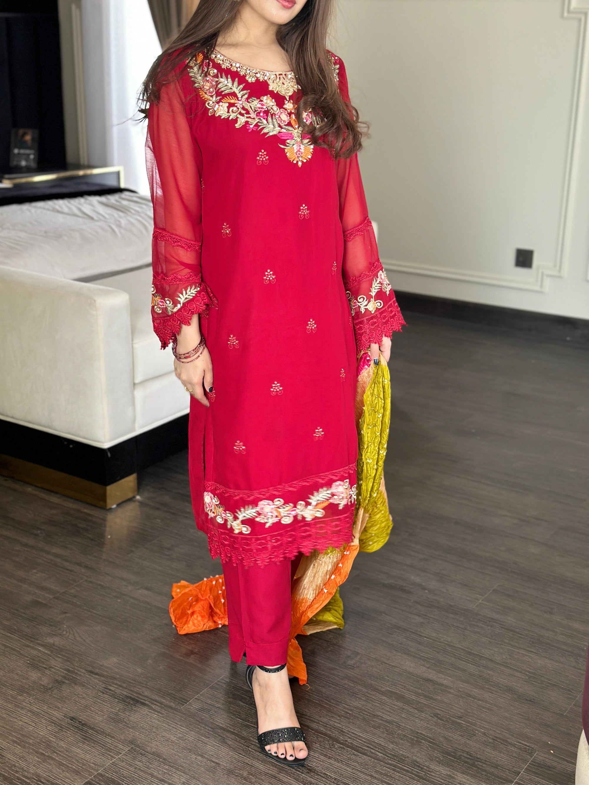 Four Season Boutique SHIBRA CHIFFON REDISH MAROON Women 3pcs