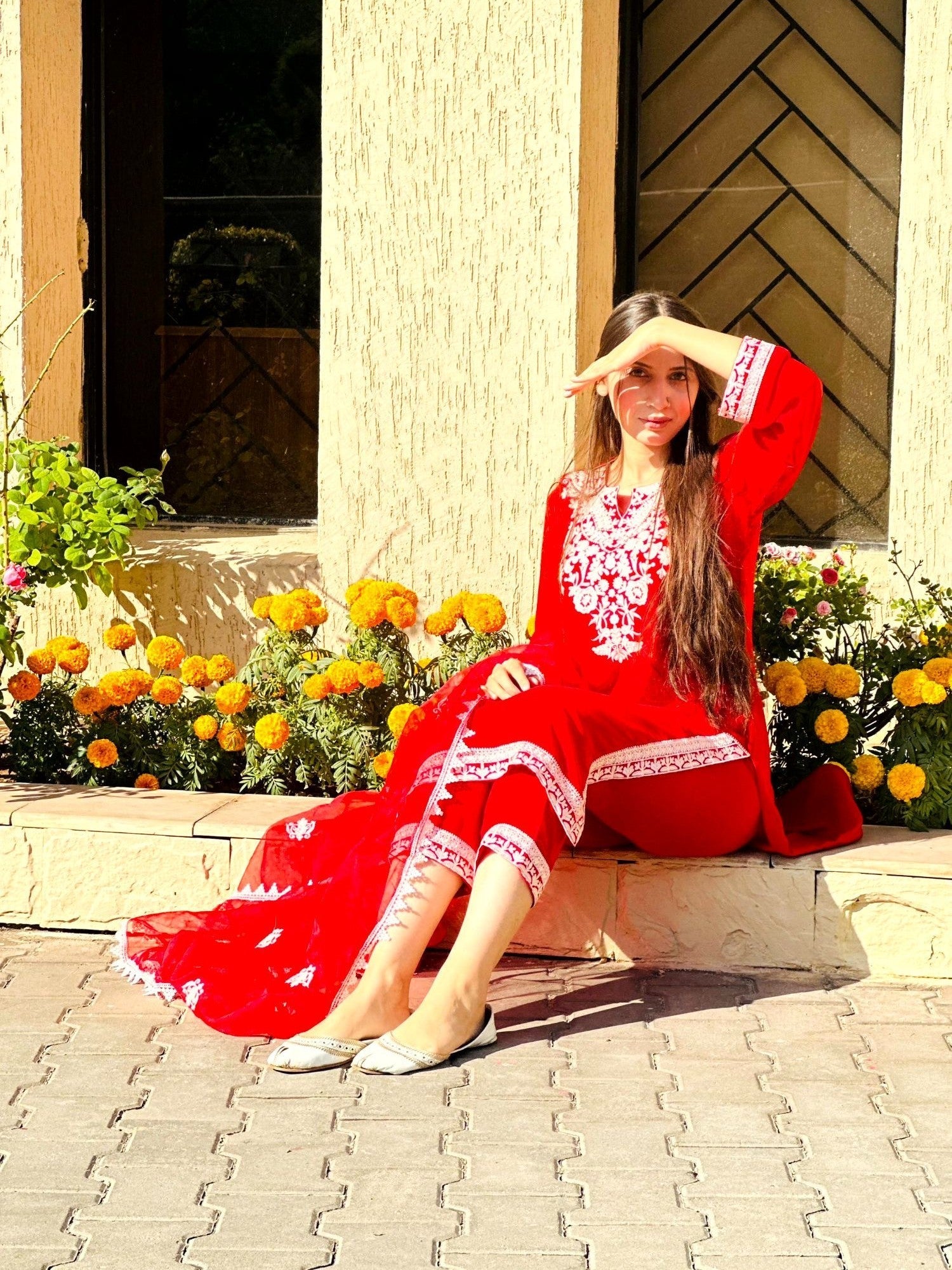 Ayesha B RED WHITE EMB Women 3pcs