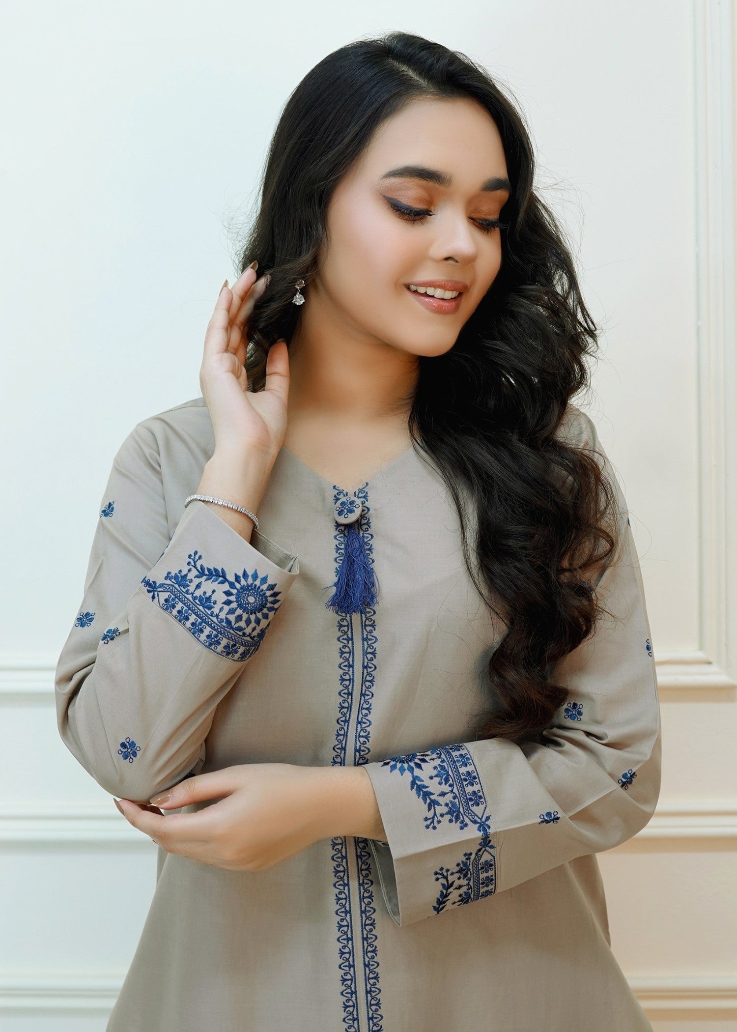 Luxeurs Light Taupe Embroidered Dress Women 2pcs