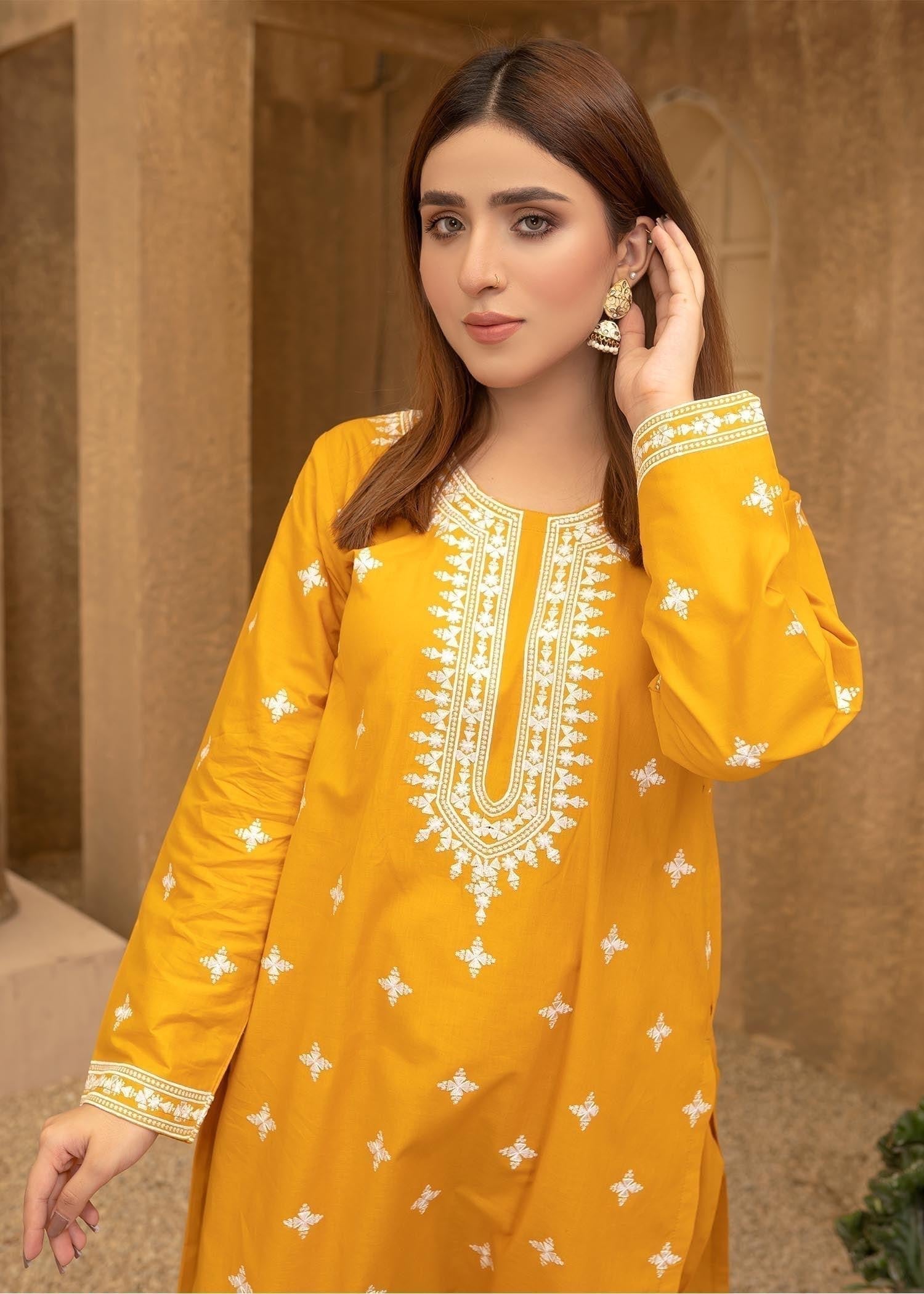 Akhrot Clothing Mustard White Suit Women 2pcs