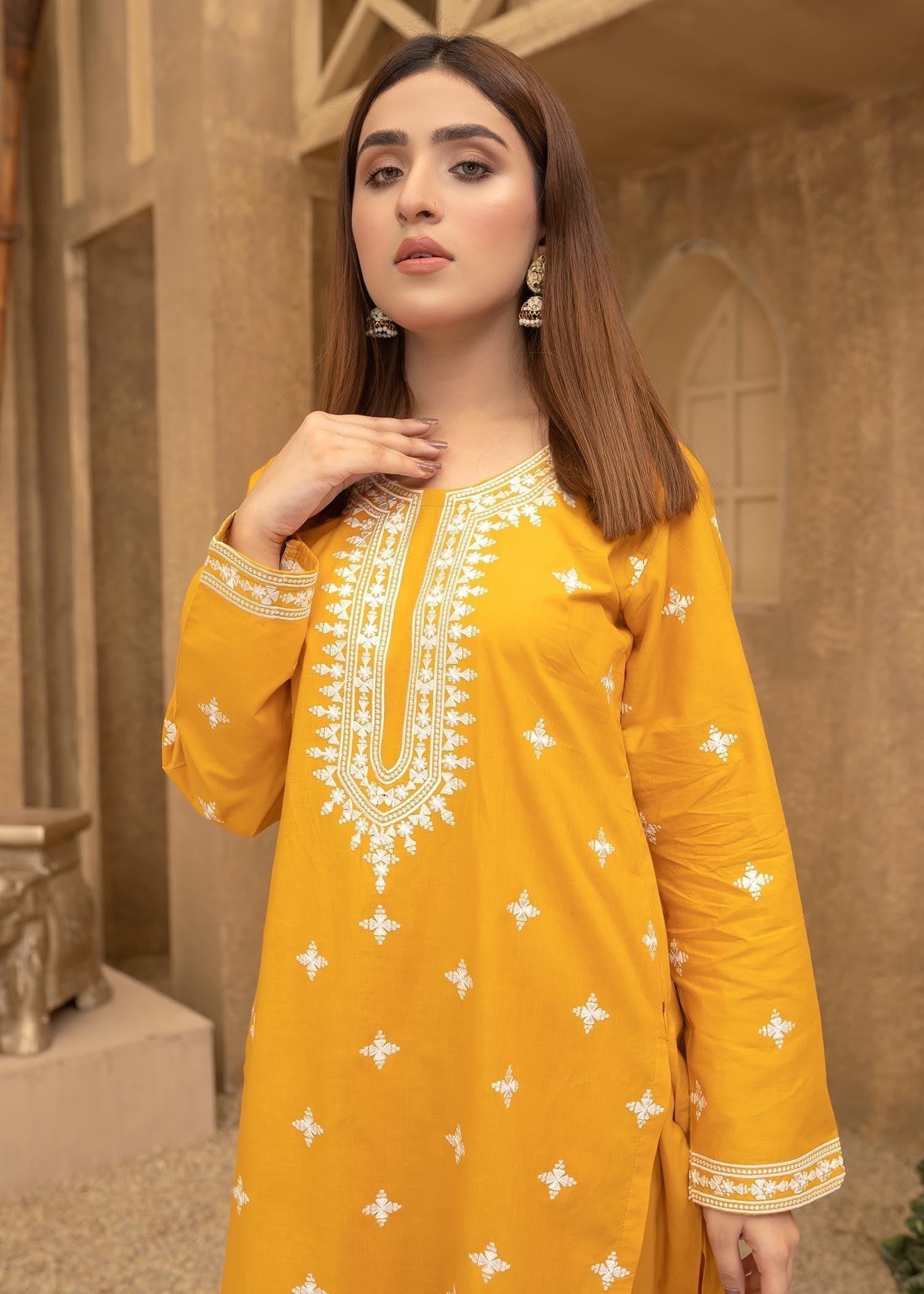 Akhrot Clothing Mustard White Suit Women 2pcs