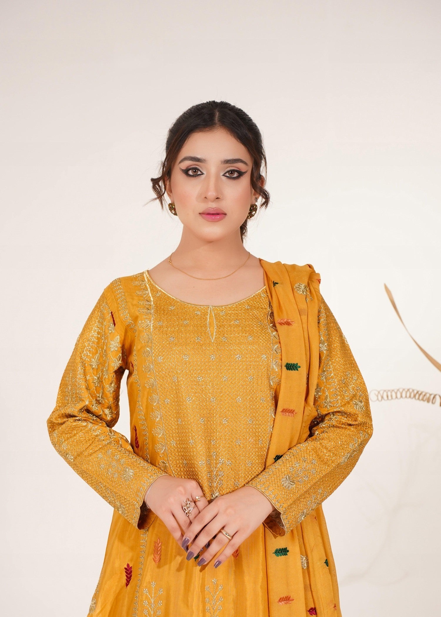 Akhrot Clothing Mustard Multi Silk Women 3pcs