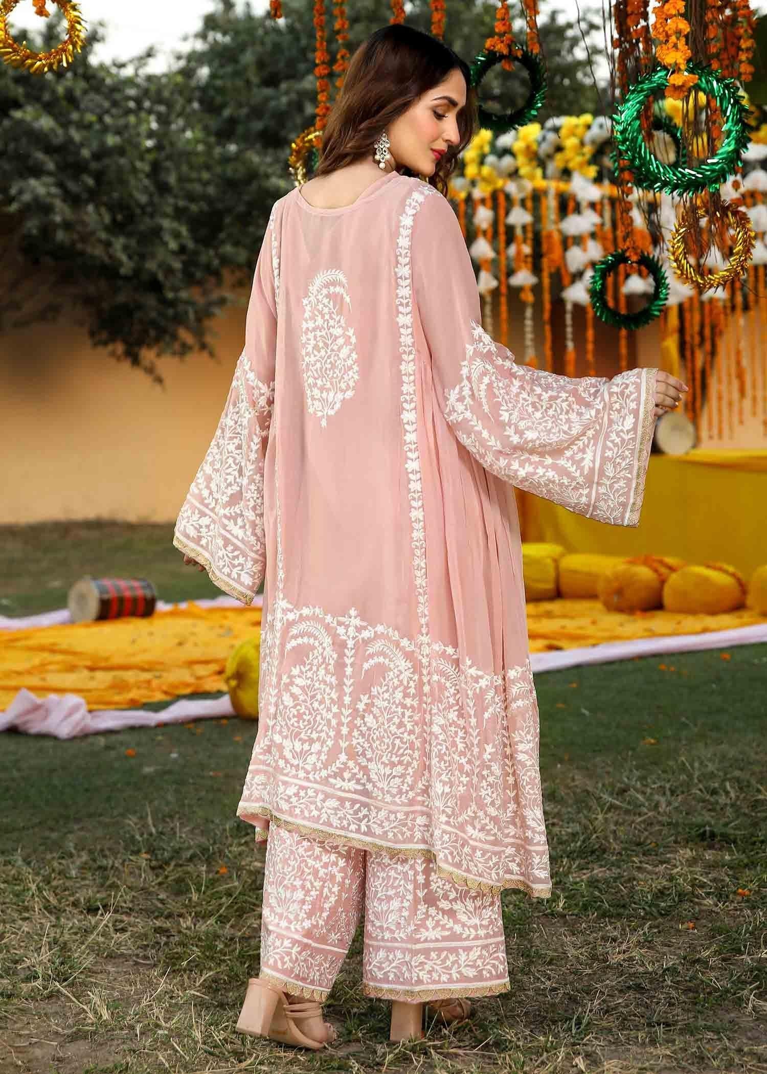 Akhrot Clothing Pink Chiffon Suit Women 2pcs