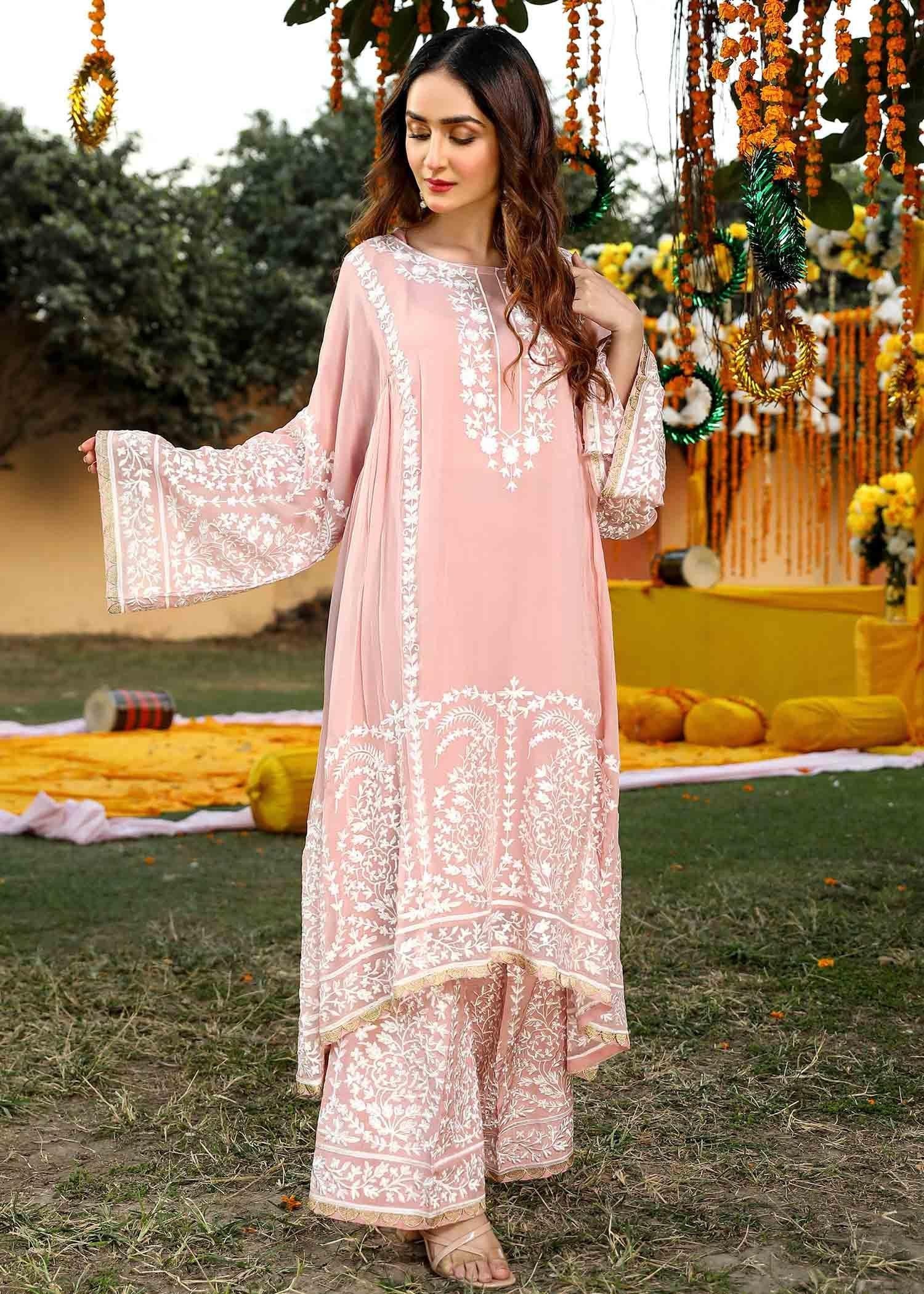 Akhrot Clothing Pink Chiffon Suit Women 2pcs