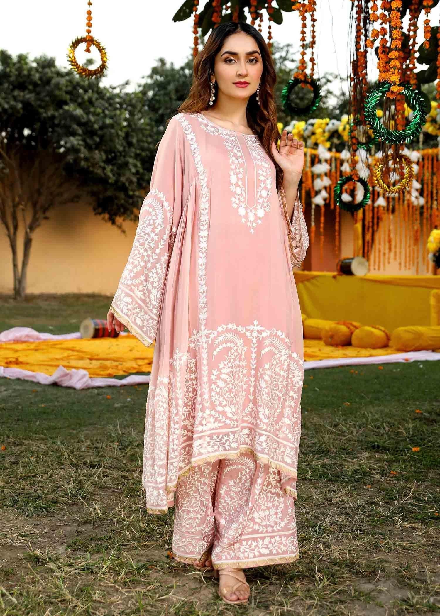 Akhrot Clothing Pink Chiffon Suit Women 2pcs