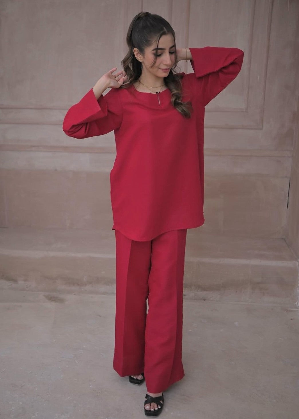 Zauk Deep Pink Two Piece Dress Women 2pcs