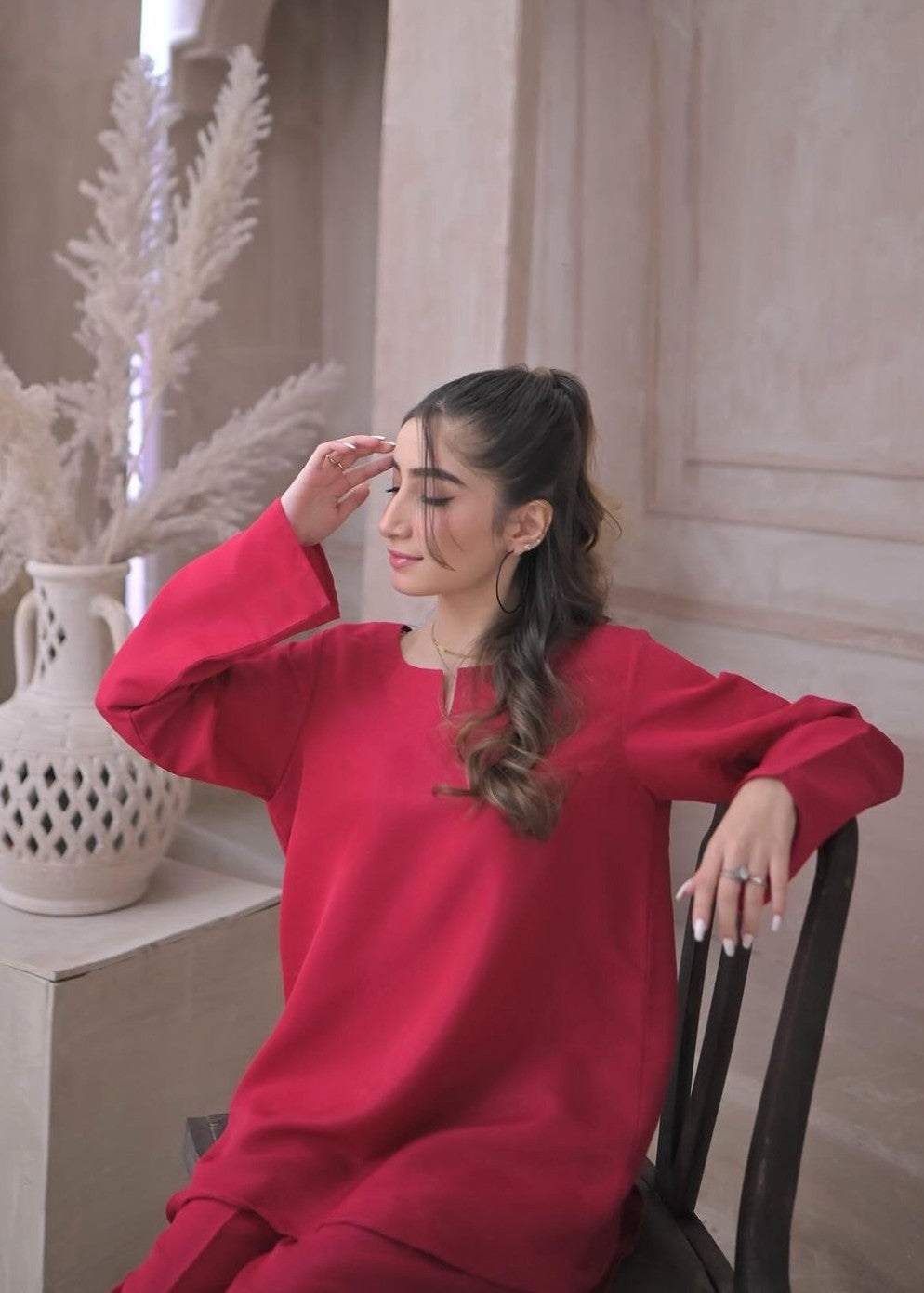 Zauk Deep Pink Two Piece Dress Women 2pcs