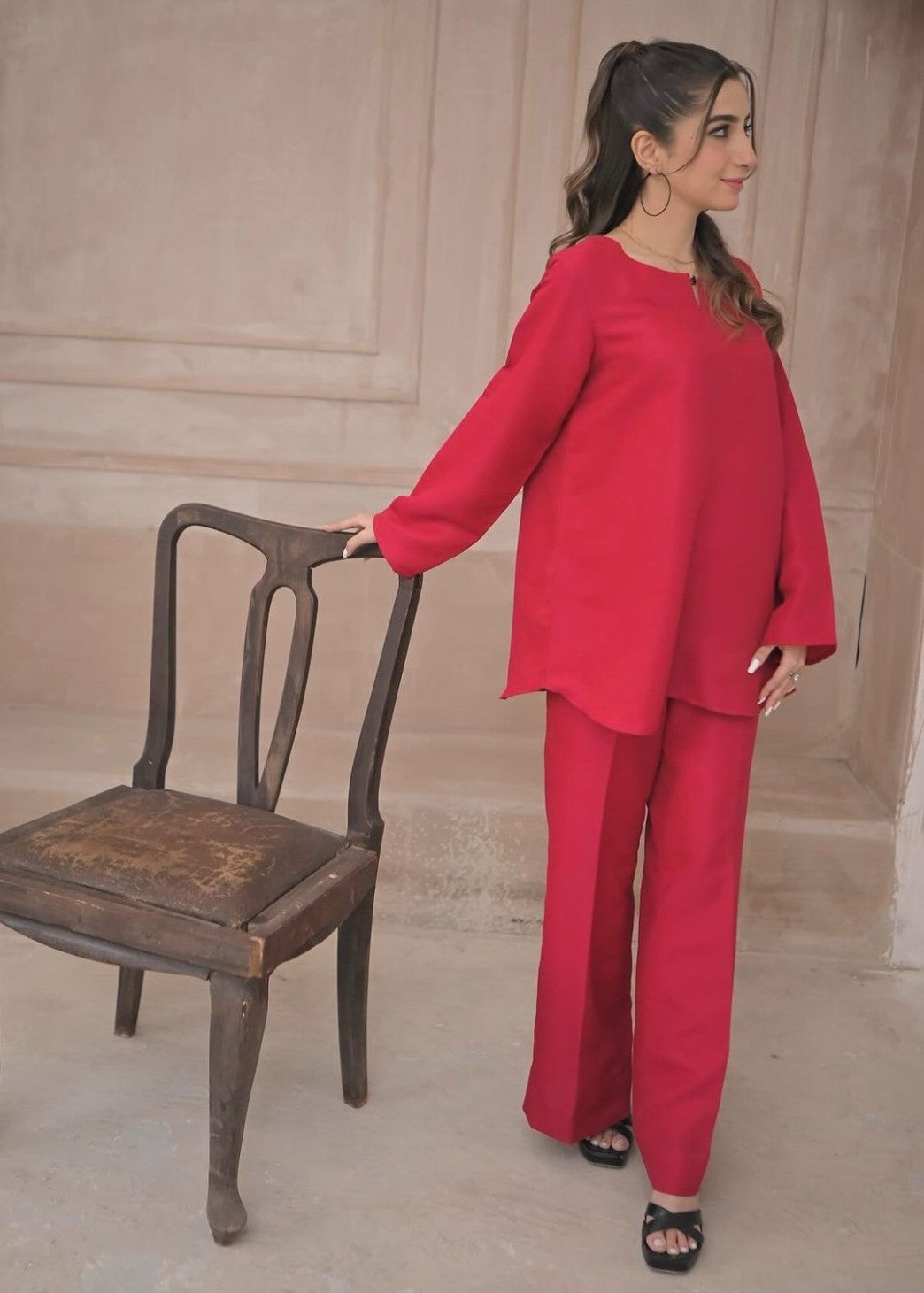 Zauk Deep Pink Two Piece Dress Women 2pcs