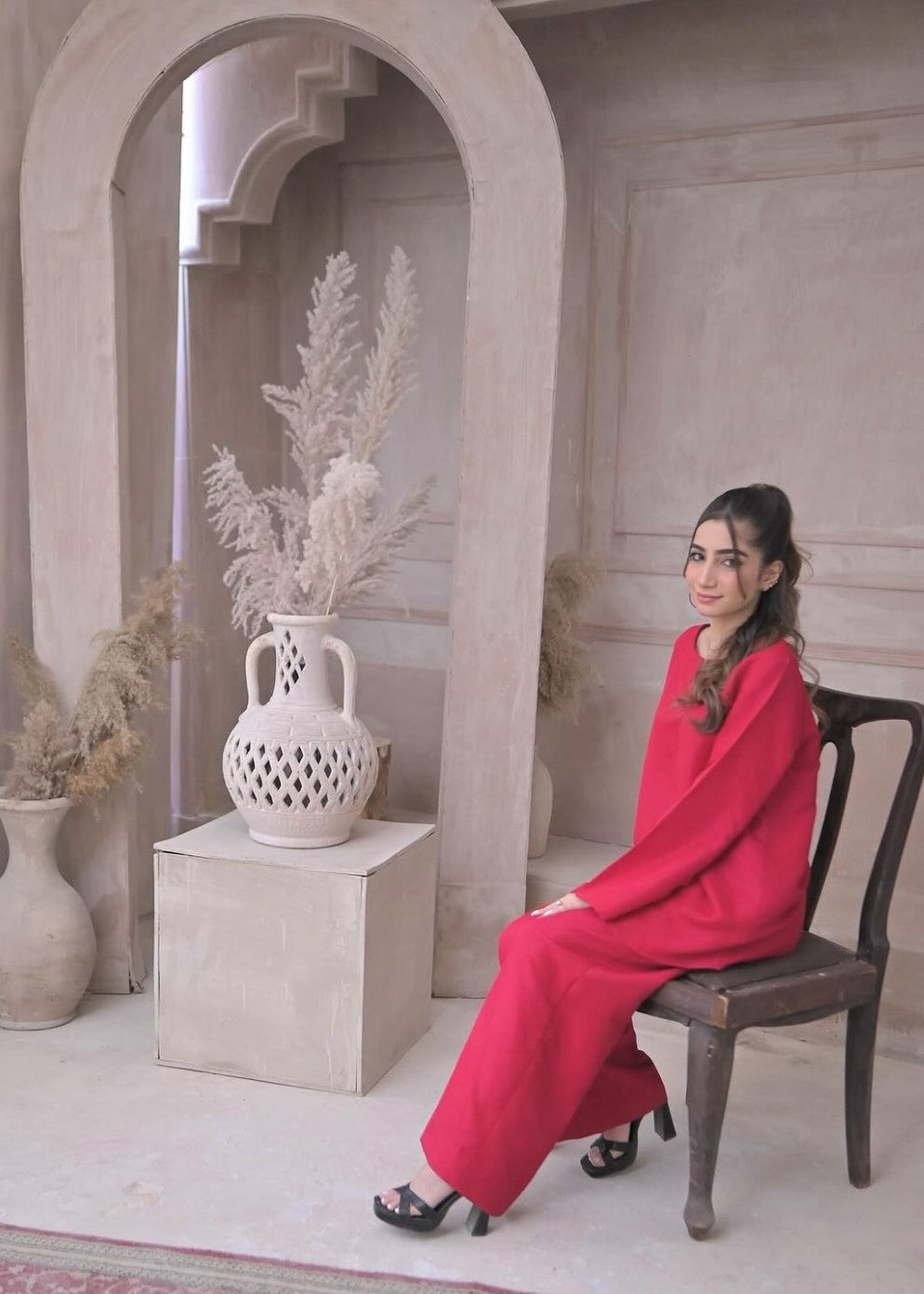 Zauk Deep Pink Two Piece Dress Women 2pcs