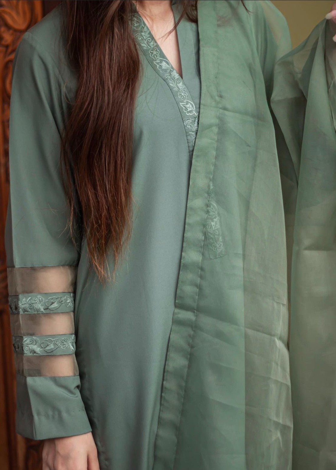 Zauk Green Three Piece Embroidered Dress Women 3pcs