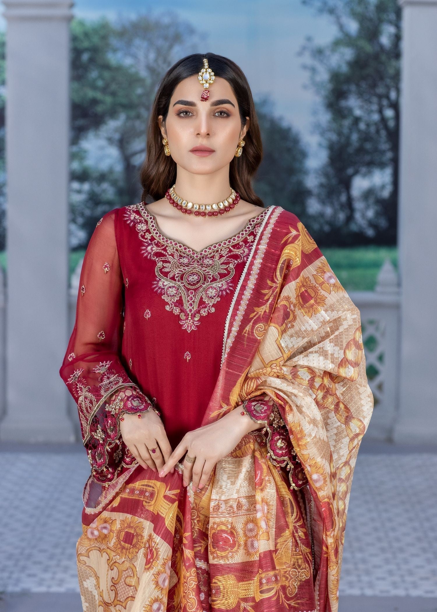 Meem Designs Pure Chiffon Maroon MD 05 Women 4pcs