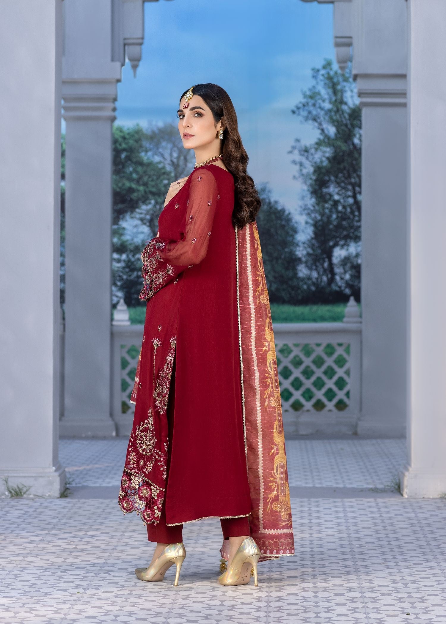 Meem Designs Pure Chiffon Maroon MD 05 Women 4pcs